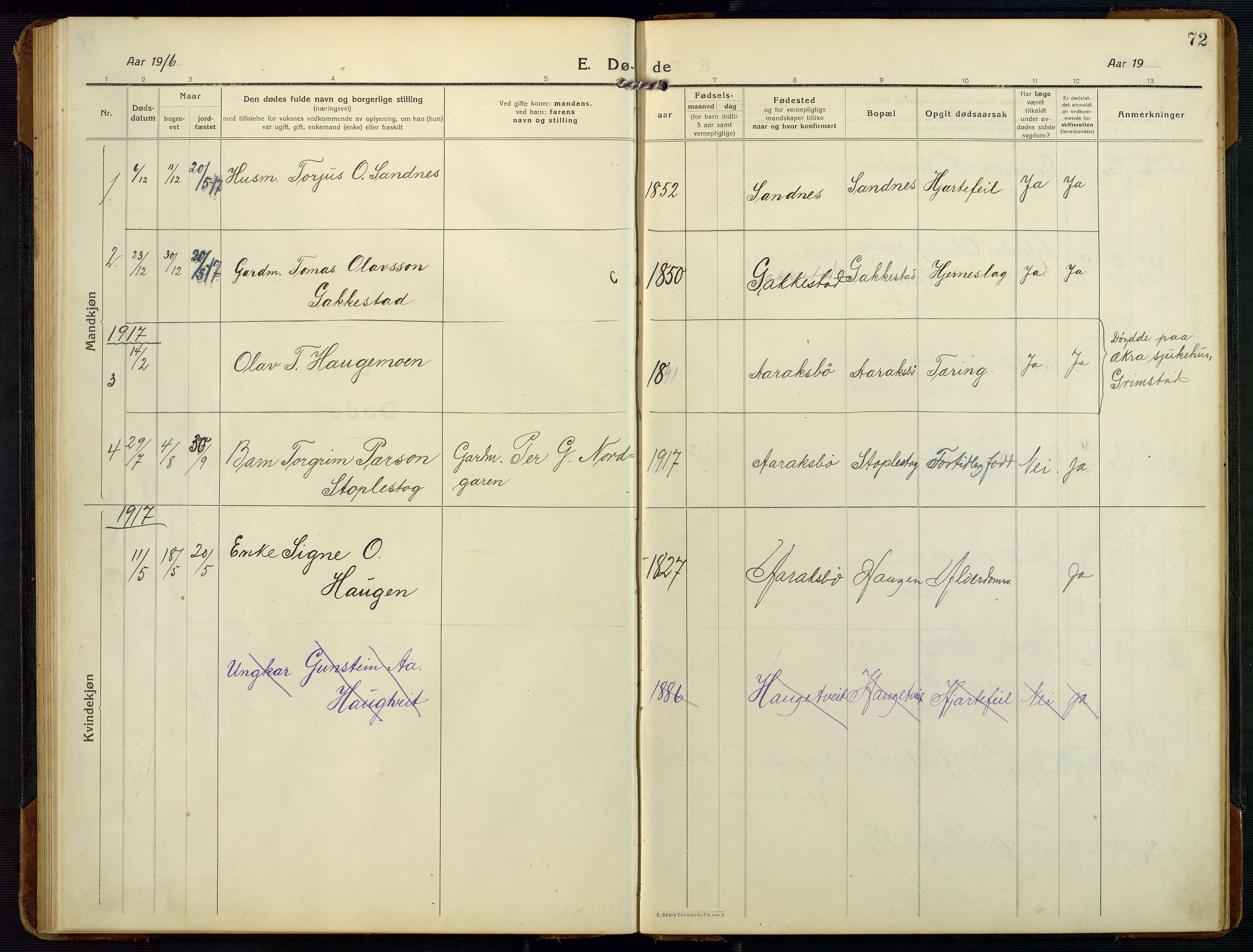 Bygland sokneprestkontor, SAK/1111-0006/F/Fb/Fbc/L0003: Parish register (copy) no. B 3, 1916-1975, p. 72