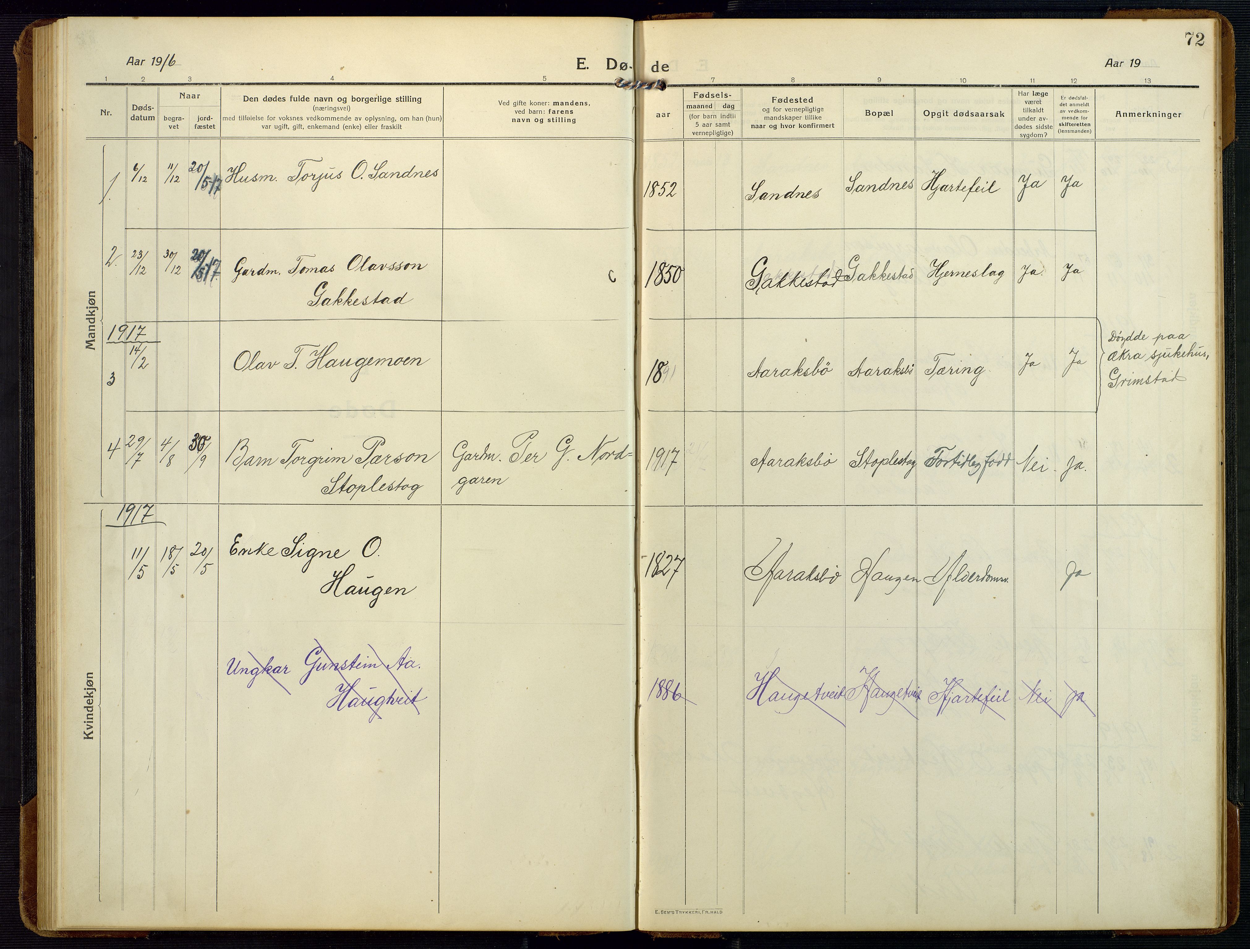 Bygland sokneprestkontor, AV/SAK-1111-0006/F/Fb/Fbc/L0003: Parish register (copy) no. B 3, 1916-1975, p. 72