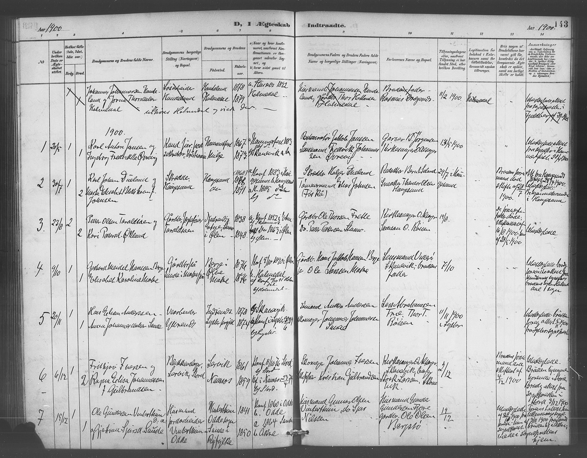 Skånevik sokneprestembete, SAB/A-77801/H/Hab: Parish register (copy) no. A 2, 1888-1924, p. 143
