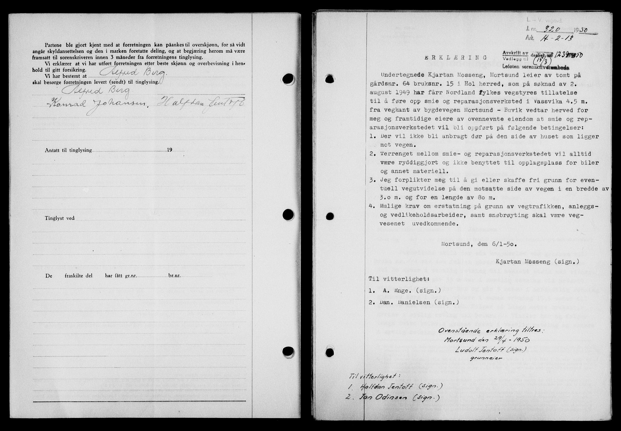 Lofoten sorenskriveri, SAT/A-0017/1/2/2C/L0023a: Mortgage book no. 23a, 1950-1950, Diary no: : 1239/1950