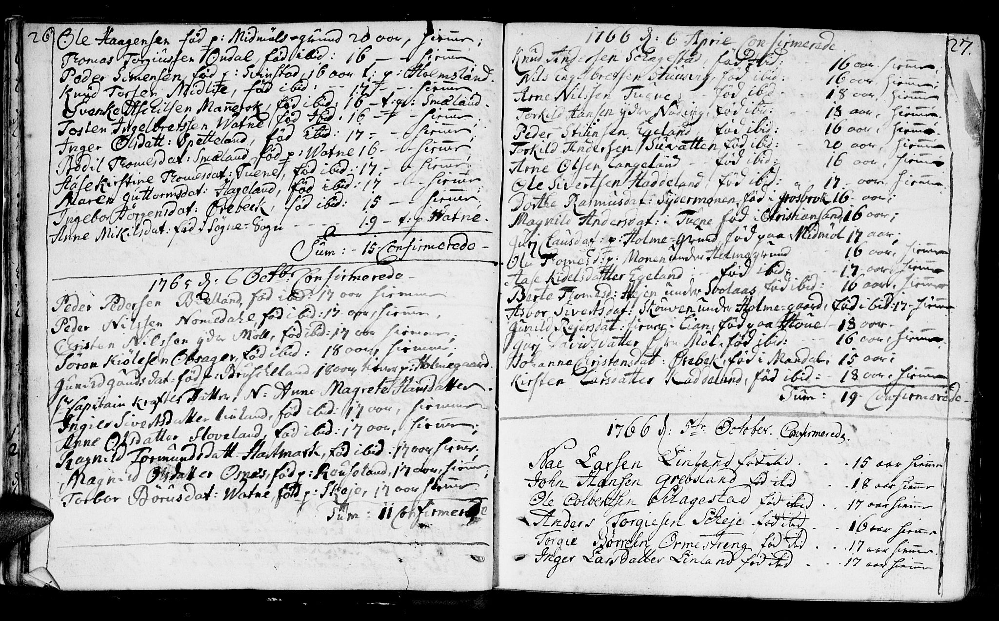 Holum sokneprestkontor, SAK/1111-0022/F/Fa/Faa/L0002: Parish register (official) no. A 2, 1756-1780, p. 26-27
