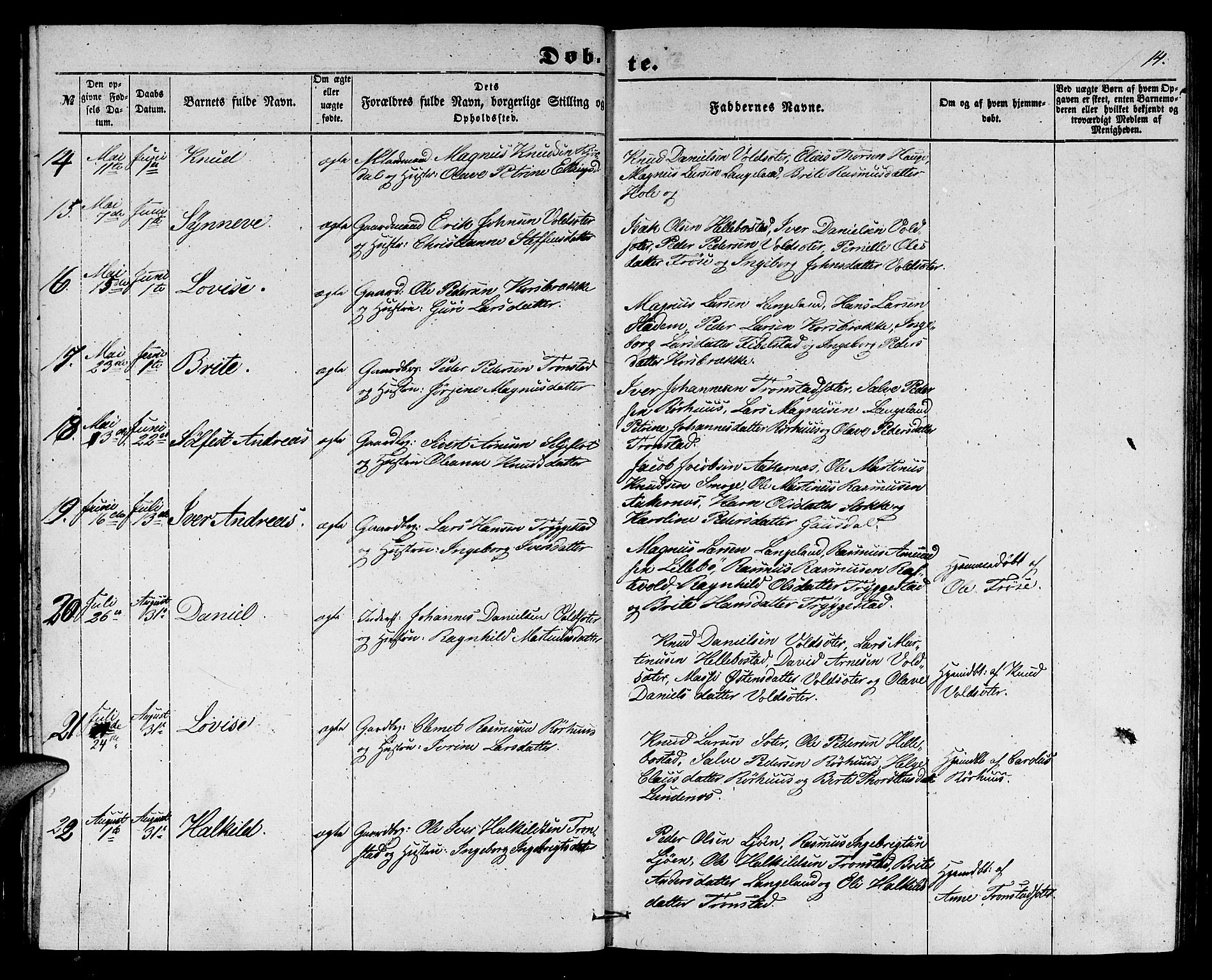 Ministerialprotokoller, klokkerbøker og fødselsregistre - Møre og Romsdal, AV/SAT-A-1454/517/L0228: Parish register (copy) no. 517C01, 1854-1865, p. 14