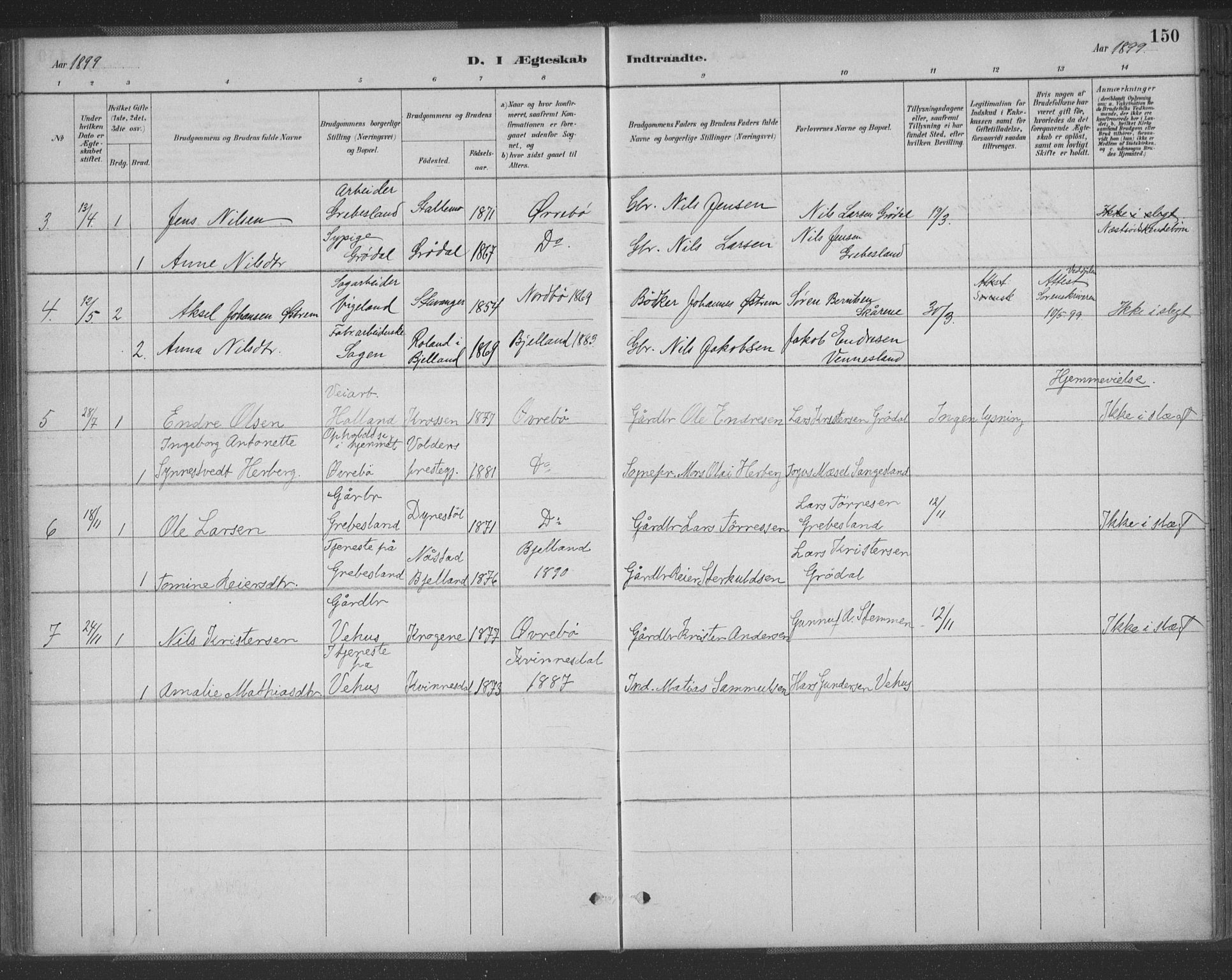 Vennesla sokneprestkontor, SAK/1111-0045/Fa/Fac/L0009: Parish register (official) no. A 9, 1884-1901, p. 150