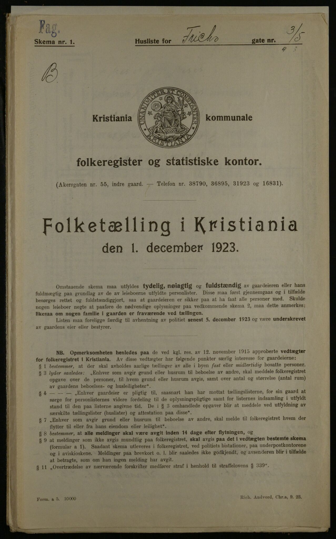 OBA, Municipal Census 1923 for Kristiania, 1923, p. 30113