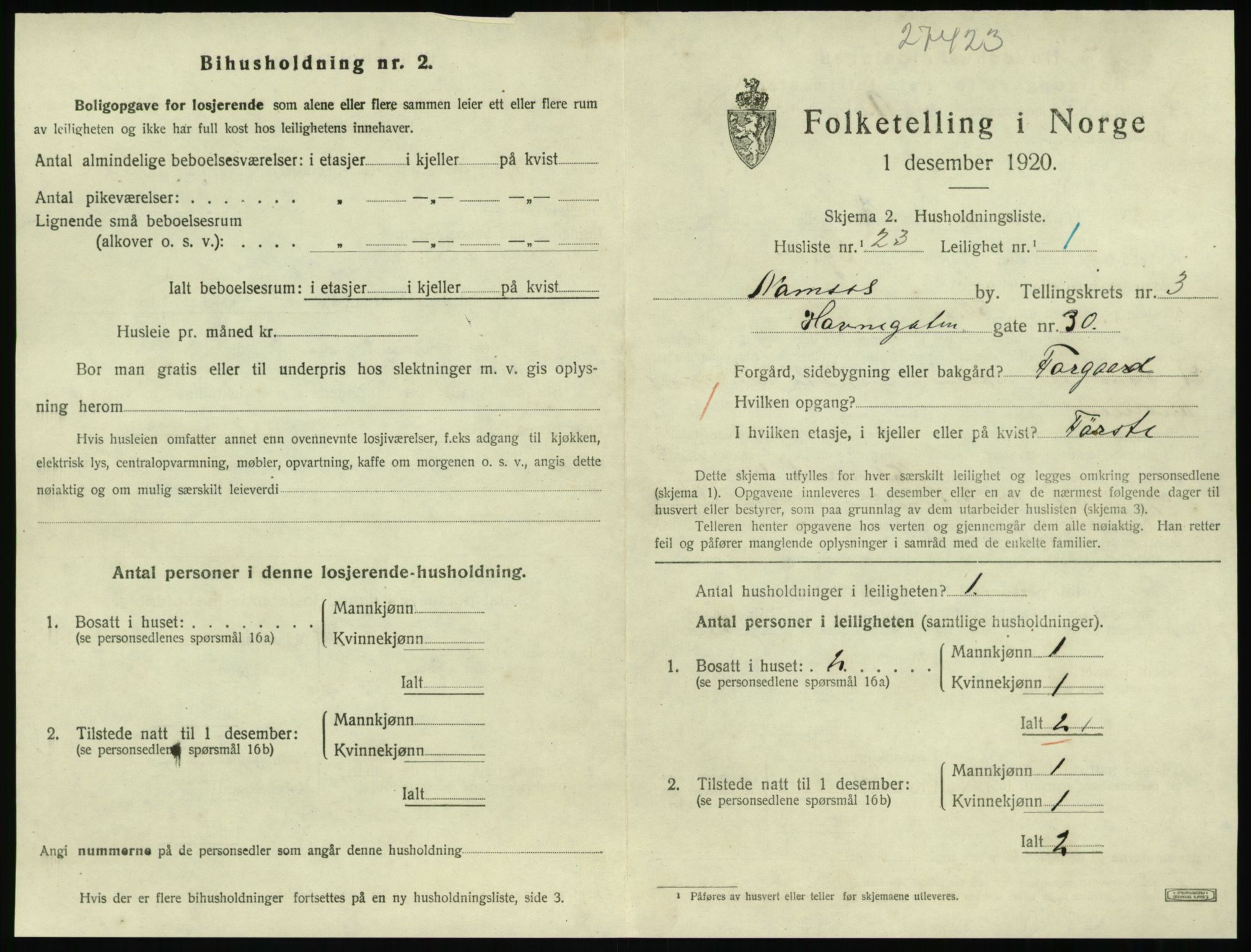SAT, 1920 census for Namsos, 1920, p. 1201