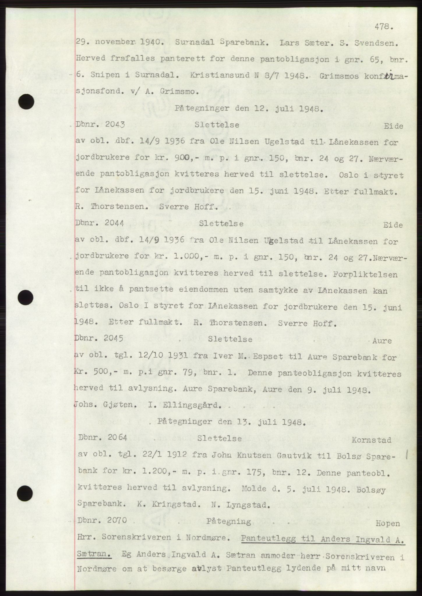 Nordmøre sorenskriveri, SAT/A-4132/1/2/2Ca: Mortgage book no. C82b, 1946-1951, Diary no: : 2043/1948