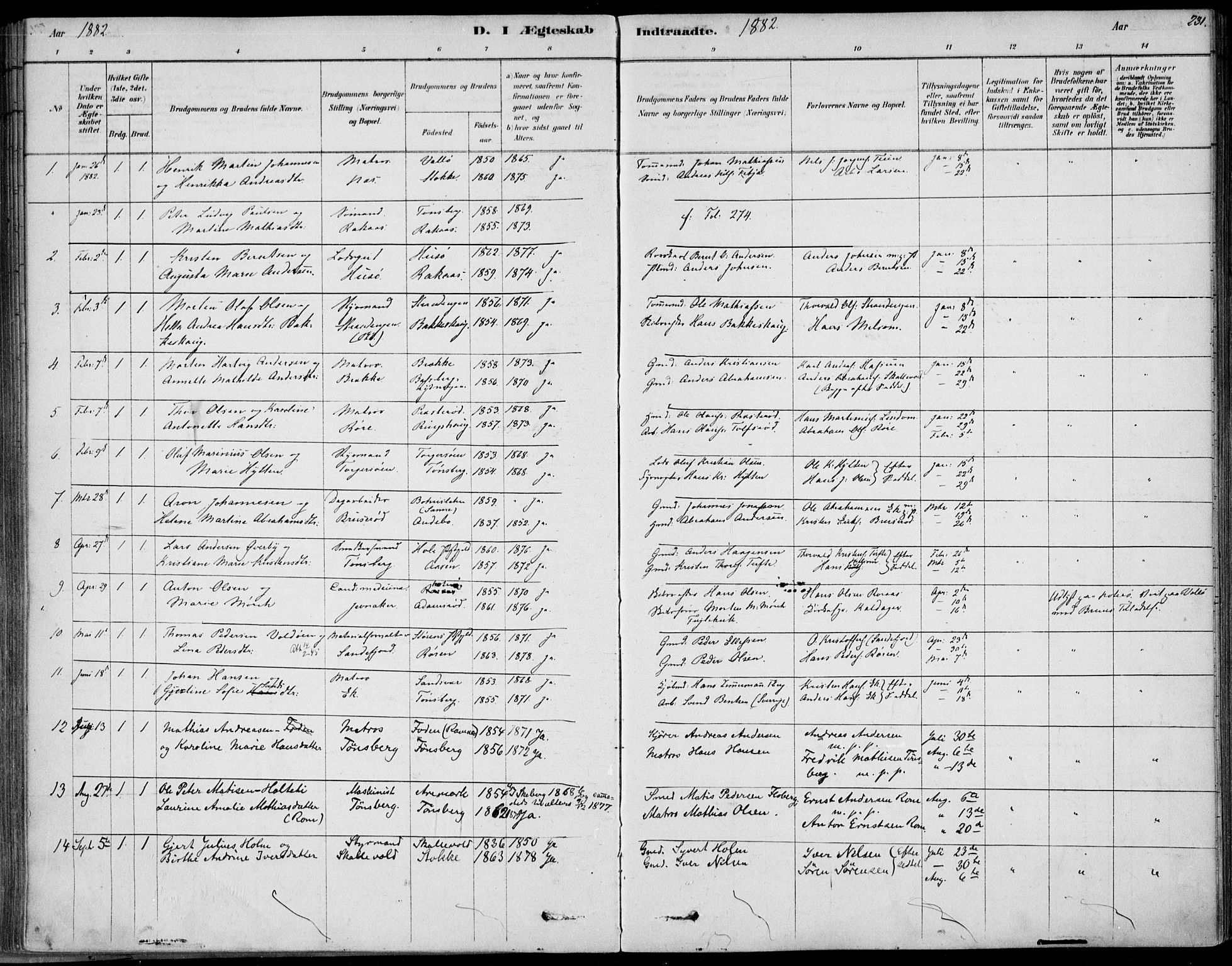 Sem kirkebøker, SAKO/A-5/F/Fb/L0004: Parish register (official) no. II 4, 1878-1891, p. 231