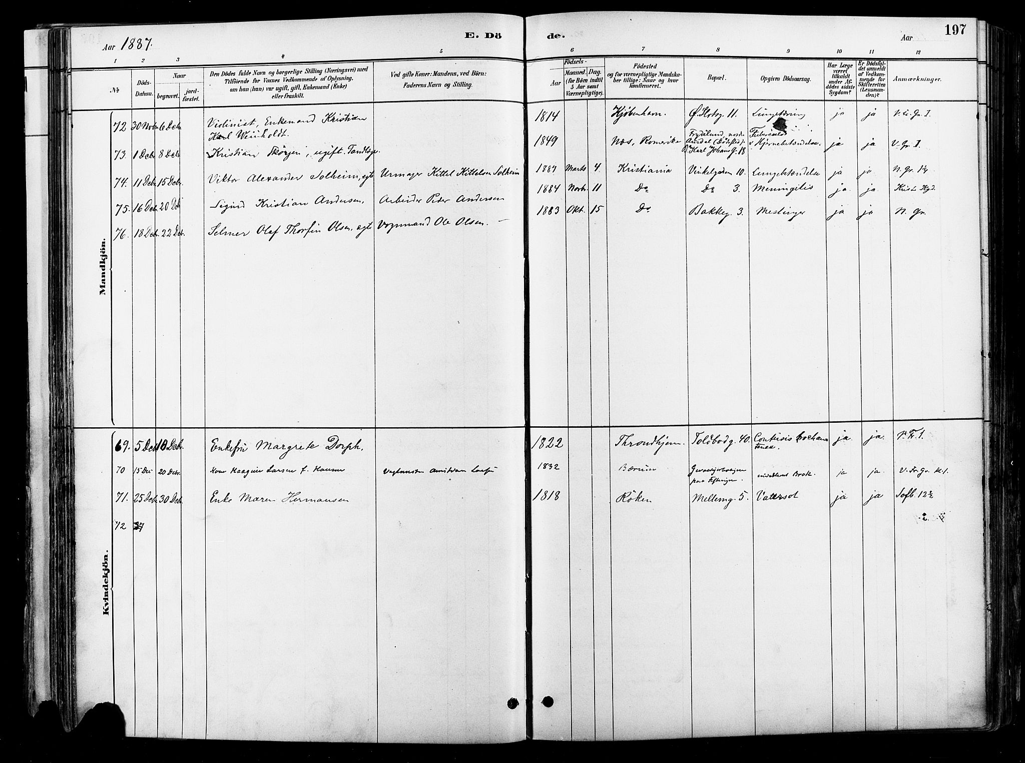 Johannes prestekontor Kirkebøker, SAO/A-10852/F/Fa/L0004: Parish register (official) no. 4, 1883-1907, p. 197