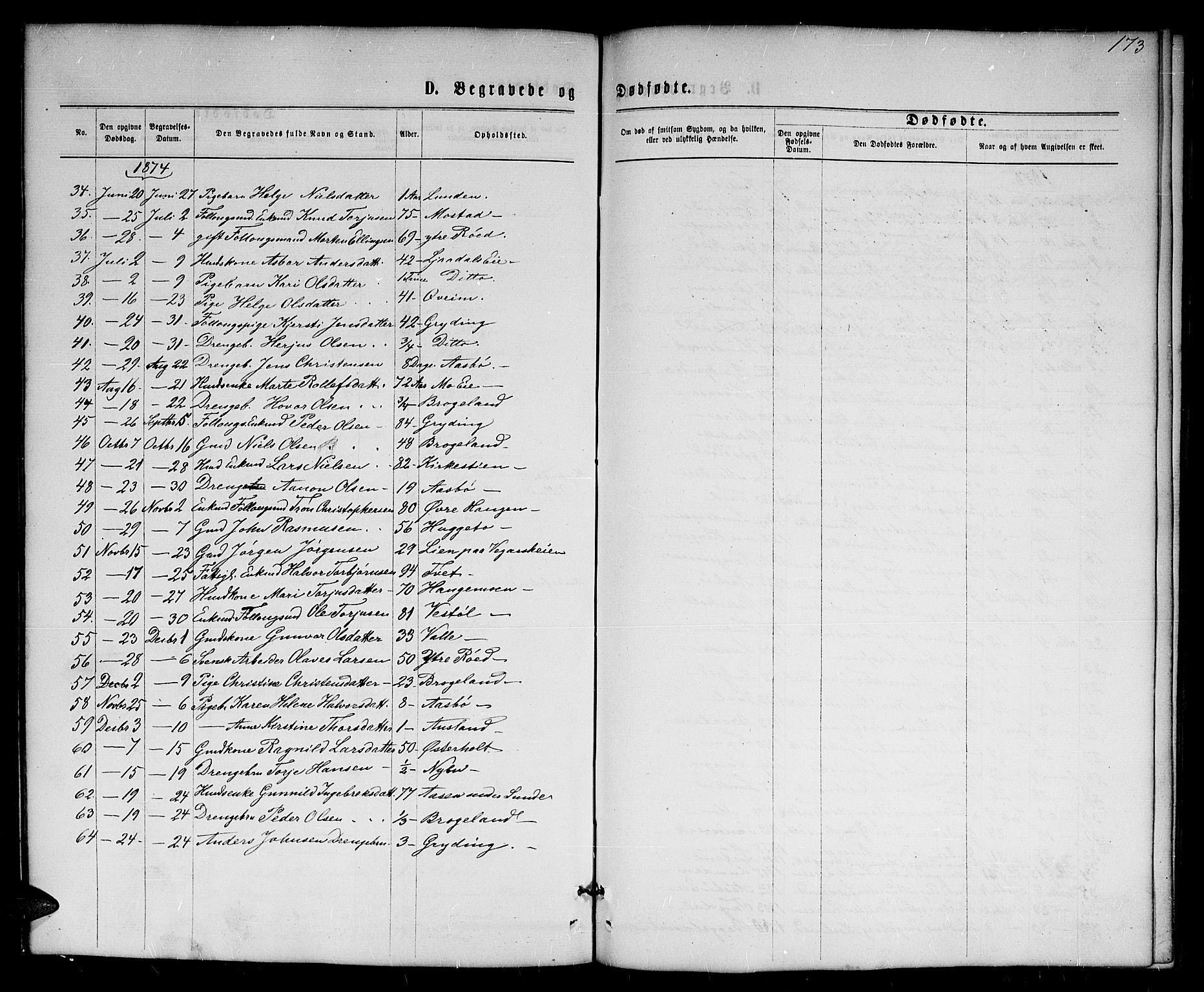 Gjerstad sokneprestkontor, SAK/1111-0014/F/Fb/Fba/L0006: Parish register (copy) no. B 6, 1868-1890, p. 173