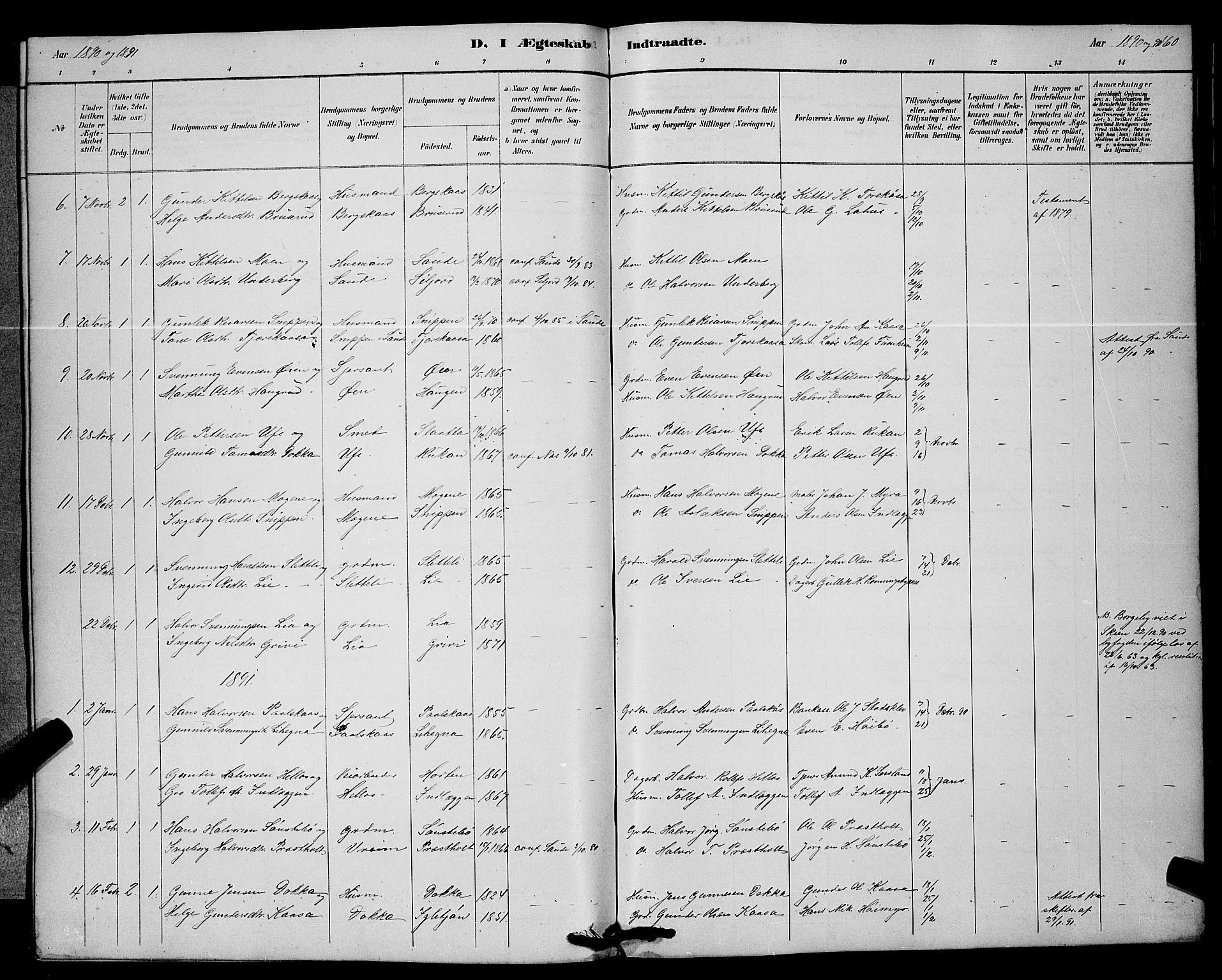 Bø kirkebøker, SAKO/A-257/G/Ga/L0005: Parish register (copy) no. 5, 1883-1897, p. 160
