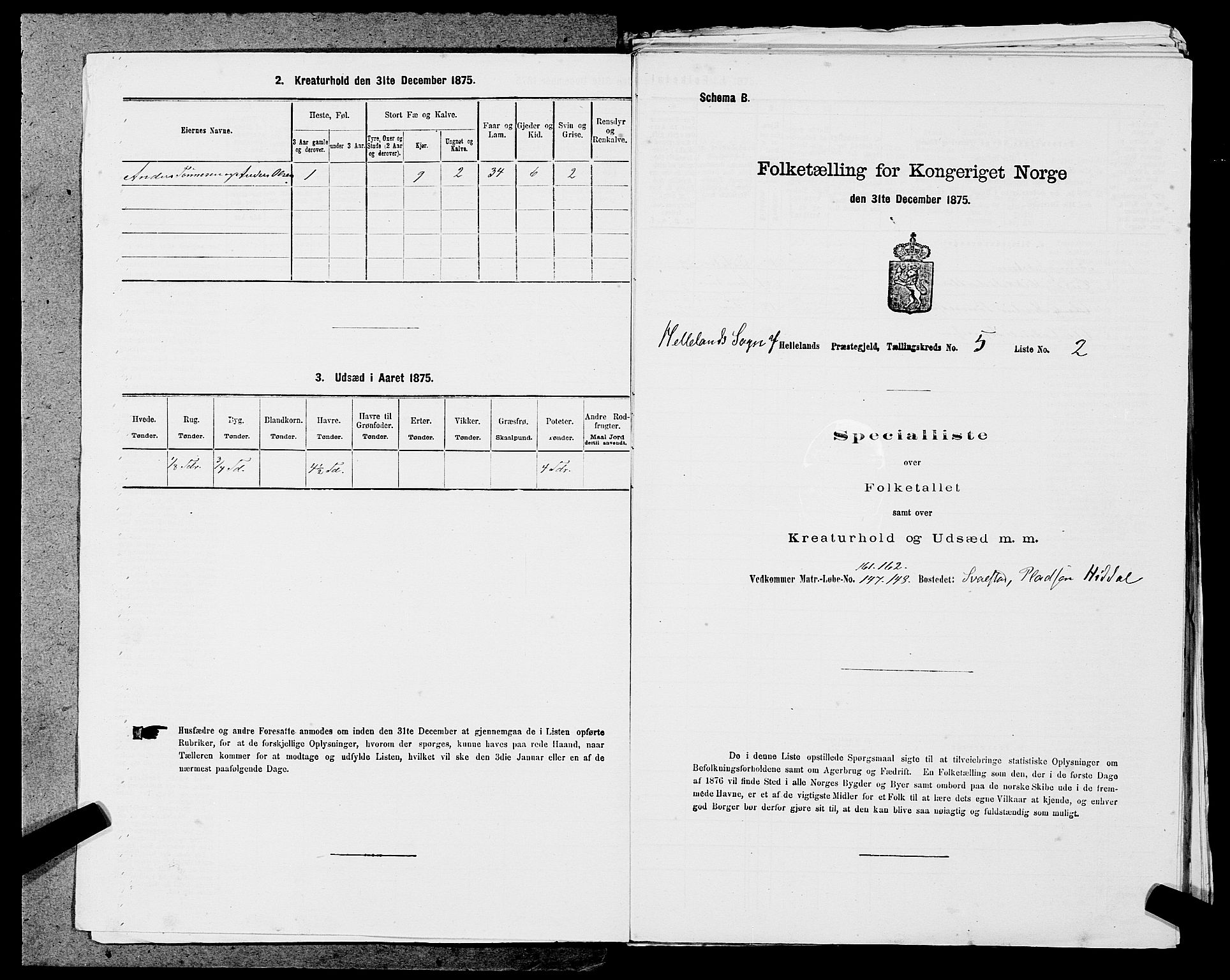 SAST, 1875 census for 1115P Helleland, 1875, p. 416