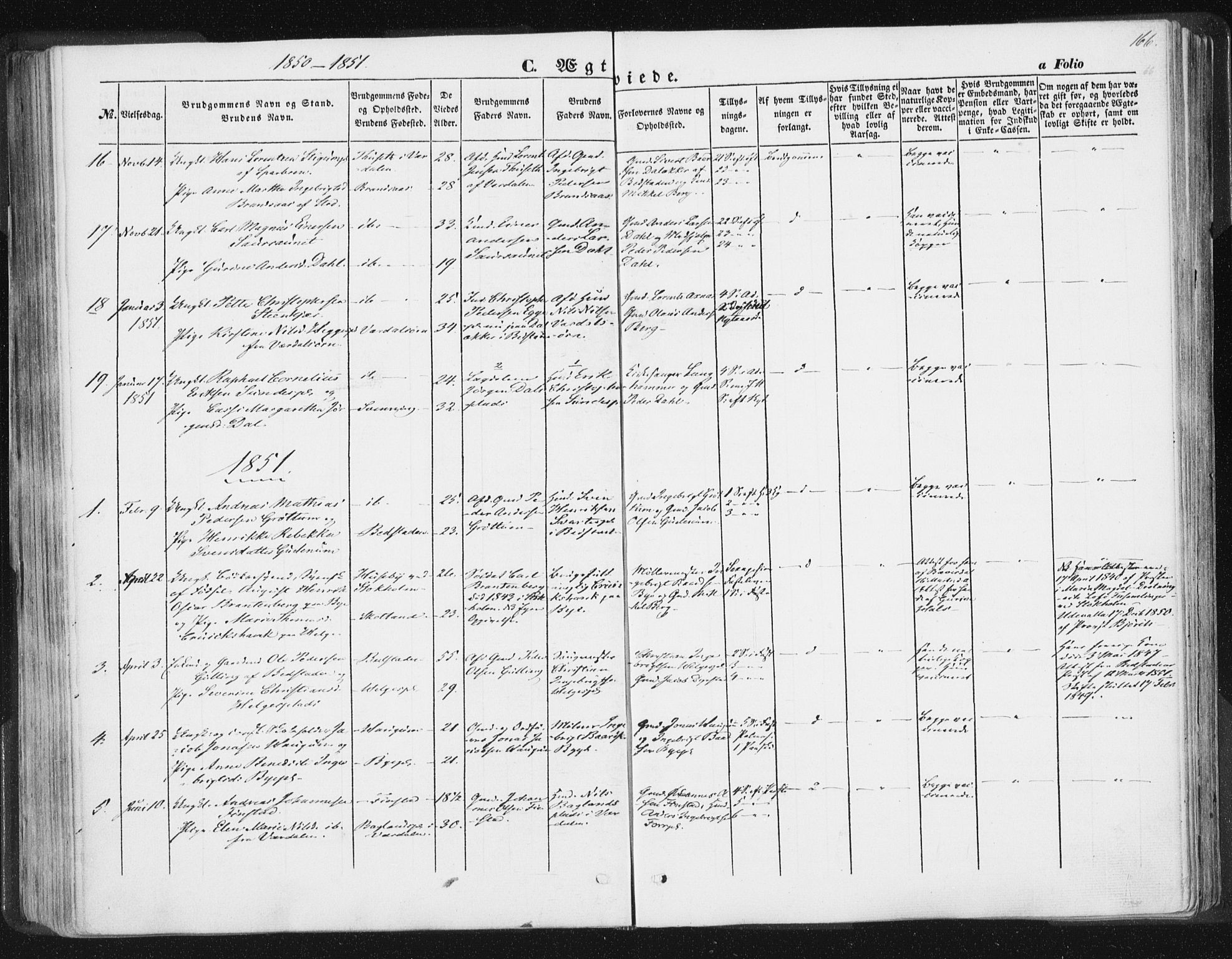 Ministerialprotokoller, klokkerbøker og fødselsregistre - Nord-Trøndelag, SAT/A-1458/746/L0446: Parish register (official) no. 746A05, 1846-1859, p. 166