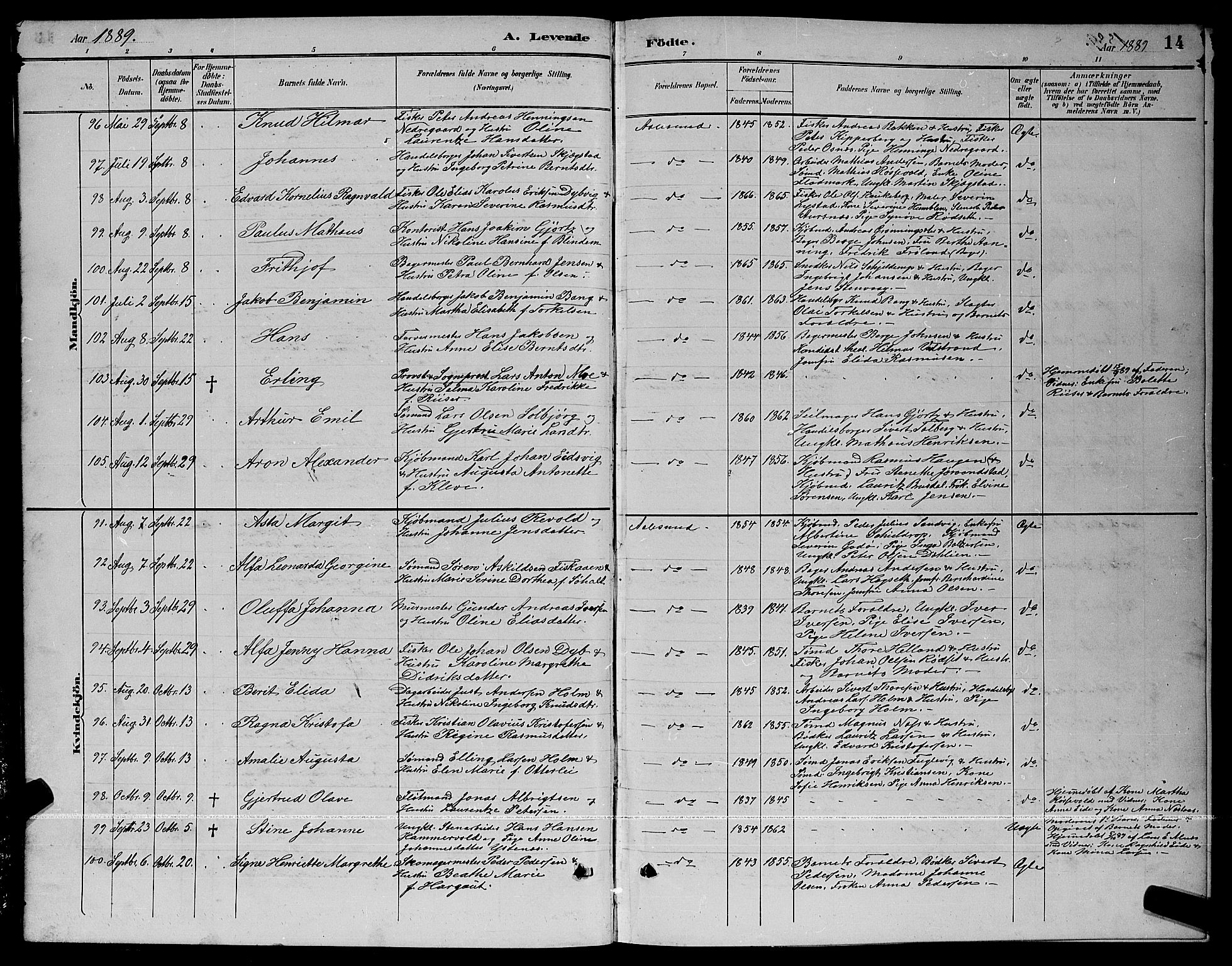 Ministerialprotokoller, klokkerbøker og fødselsregistre - Møre og Romsdal, AV/SAT-A-1454/529/L0467: Parish register (copy) no. 529C04, 1889-1897, p. 14