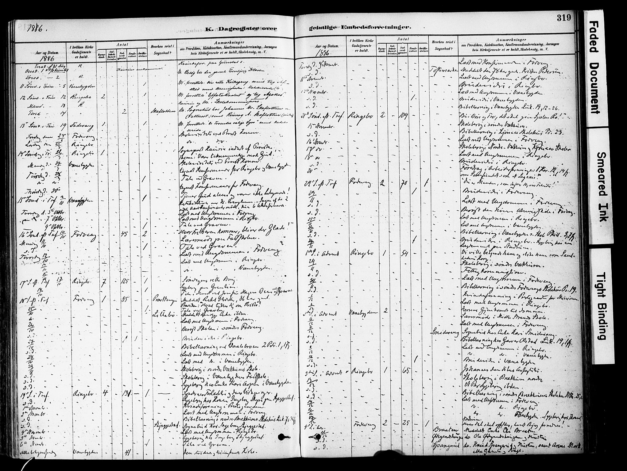 Ringebu prestekontor, AV/SAH-PREST-082/H/Ha/Haa/L0008: Parish register (official) no. 8, 1878-1898, p. 319