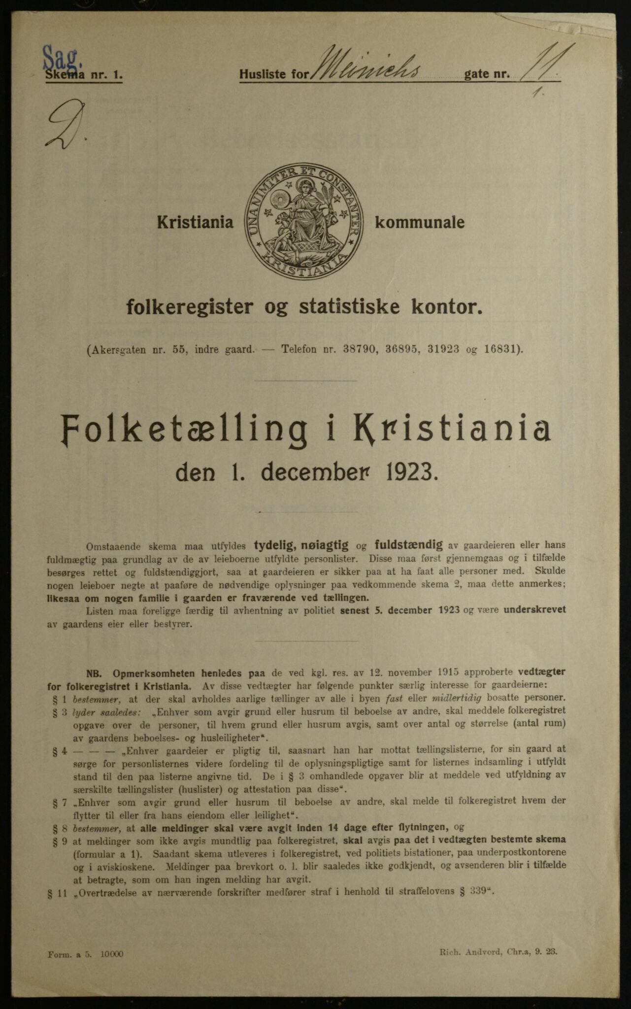 OBA, Municipal Census 1923 for Kristiania, 1923, p. 1451