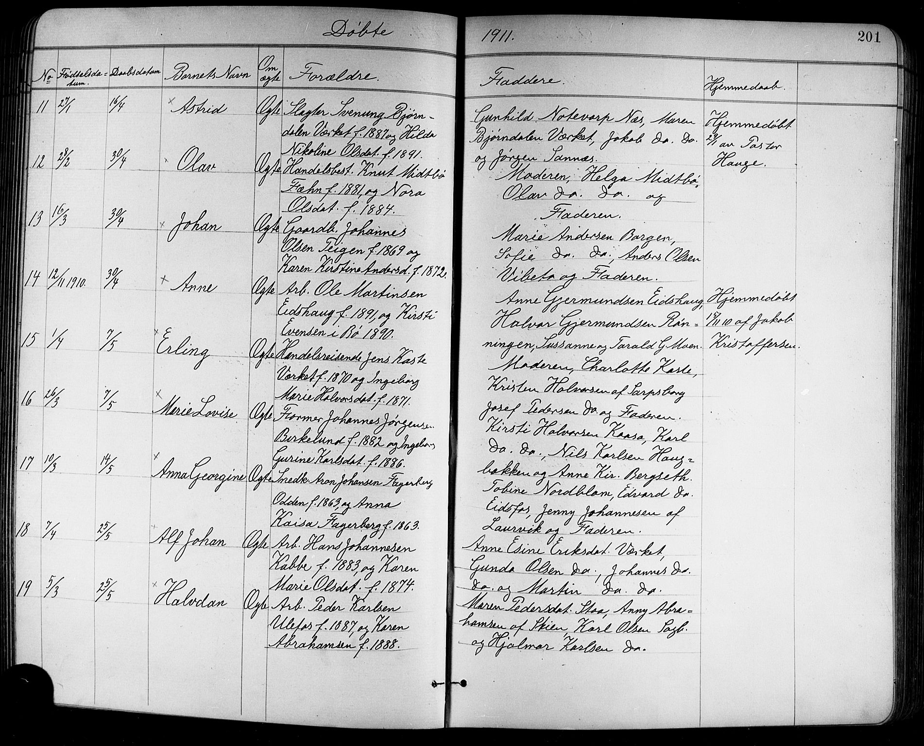 Holla kirkebøker, AV/SAKO-A-272/G/Ga/L0005: Parish register (copy) no. I 5, 1891-1917, p. 201