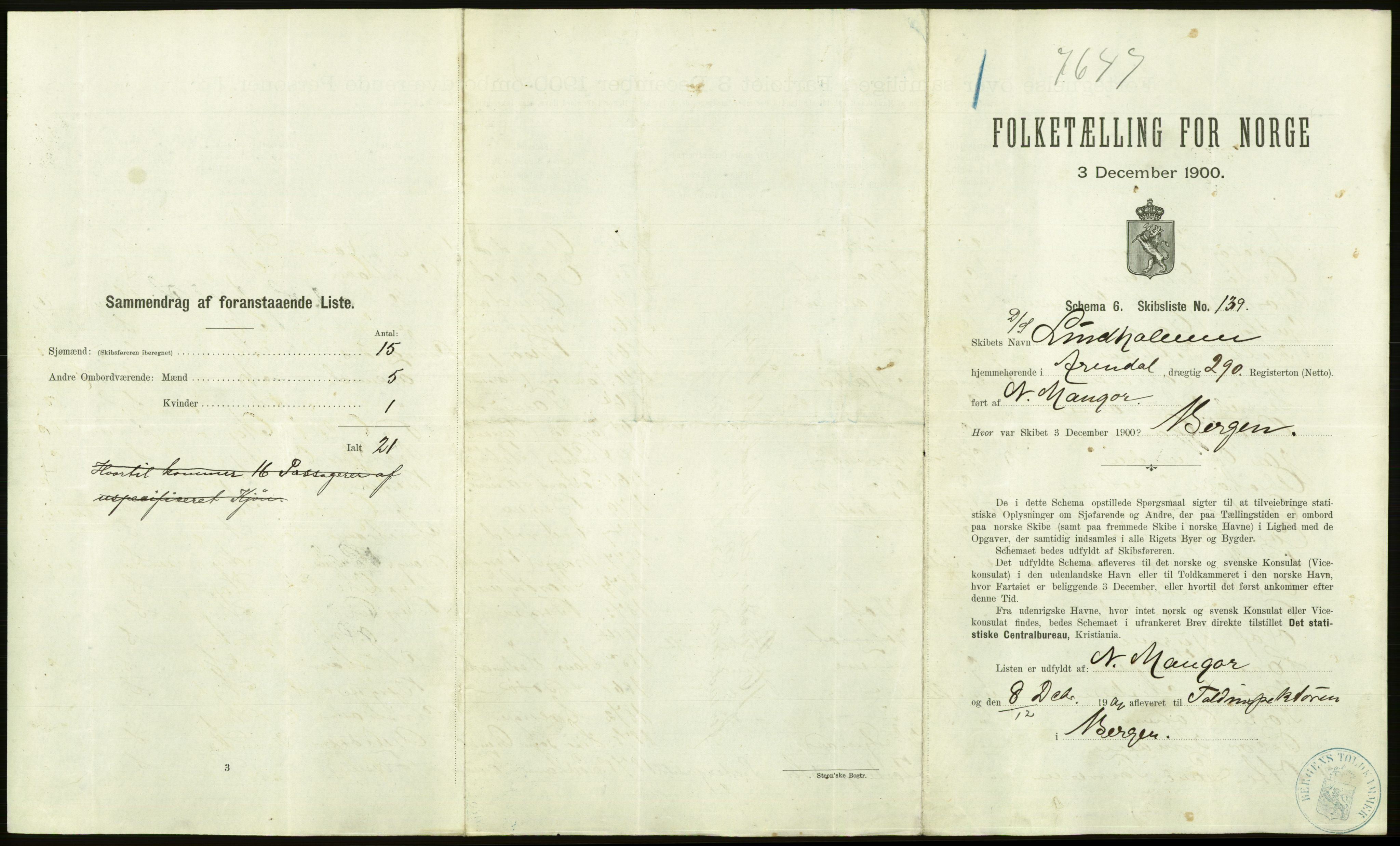 RA, 1900 Census - ship lists from ships in Norwegian harbours, harbours abroad and at sea, 1900, p. 1471