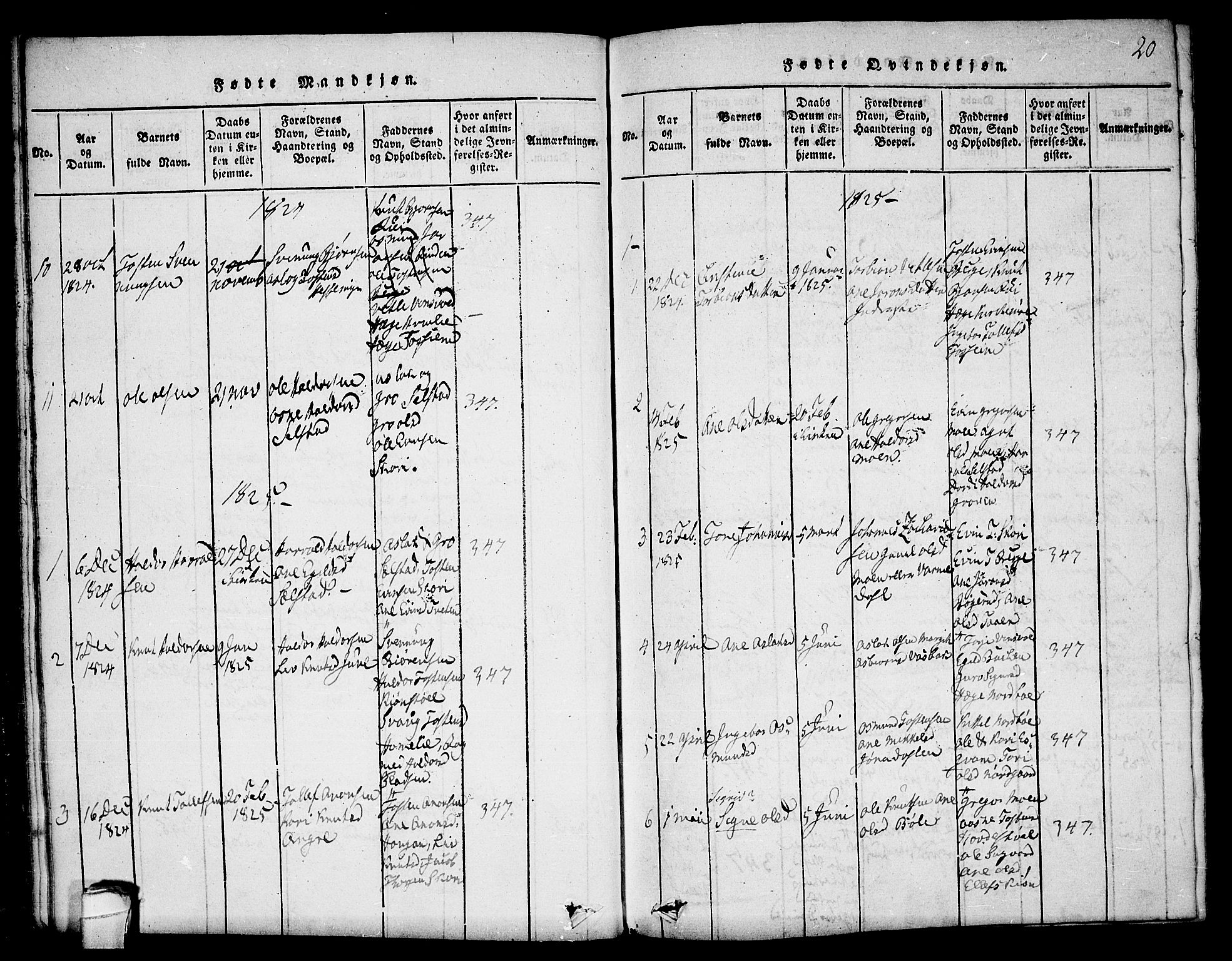 Seljord kirkebøker, SAKO/A-20/F/Fc/L0001: Parish register (official) no. III 1, 1815-1831, p. 20