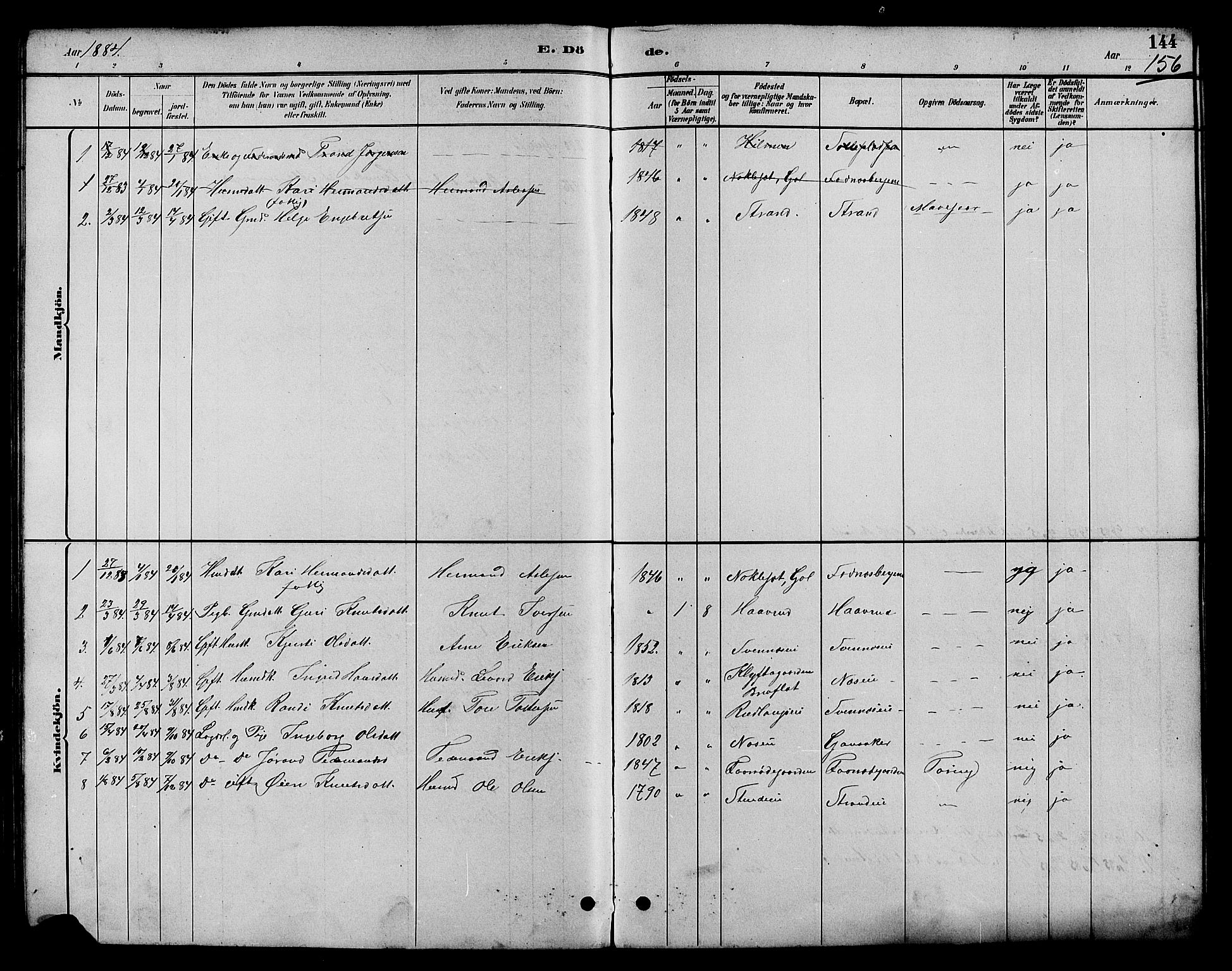 Nord-Aurdal prestekontor, SAH/PREST-132/H/Ha/Hab/L0007: Parish register (copy) no. 7, 1883-1910, p. 156