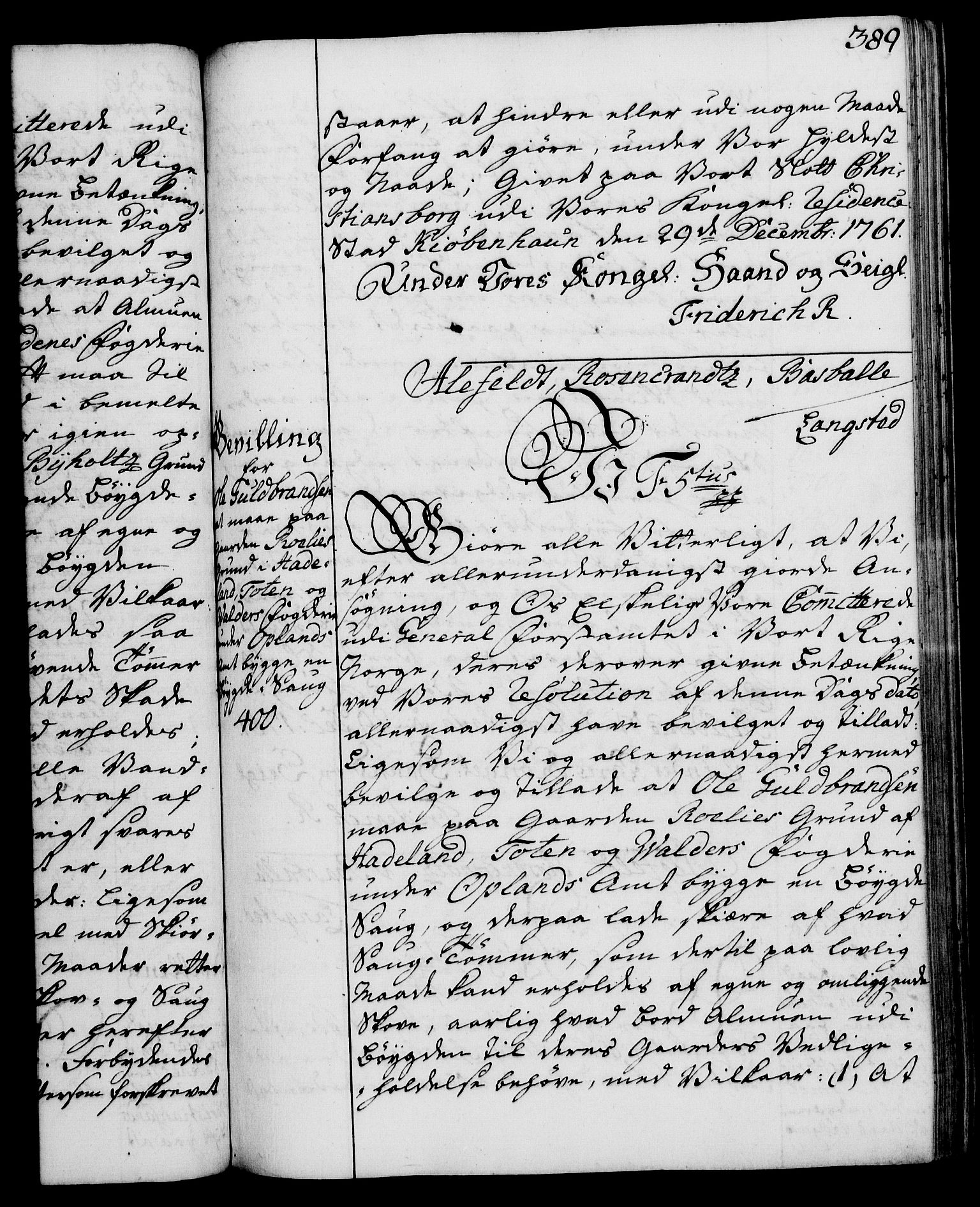 Rentekammeret, Kammerkanselliet, RA/EA-3111/G/Gg/Gga/L0007: Norsk ekspedisjonsprotokoll med register (merket RK 53.7), 1759-1768, p. 389
