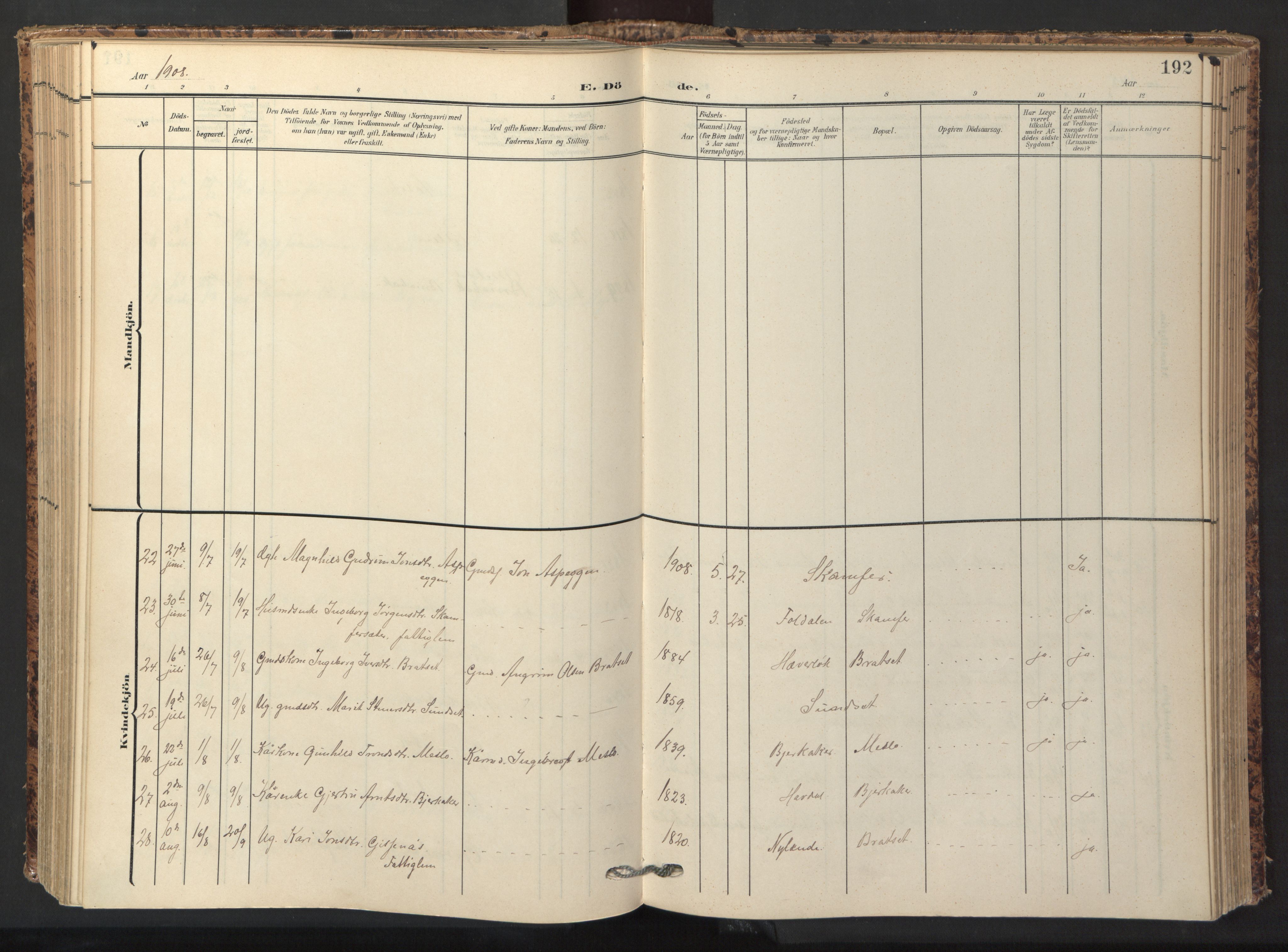 Ministerialprotokoller, klokkerbøker og fødselsregistre - Sør-Trøndelag, AV/SAT-A-1456/674/L0873: Parish register (official) no. 674A05, 1908-1923, p. 192