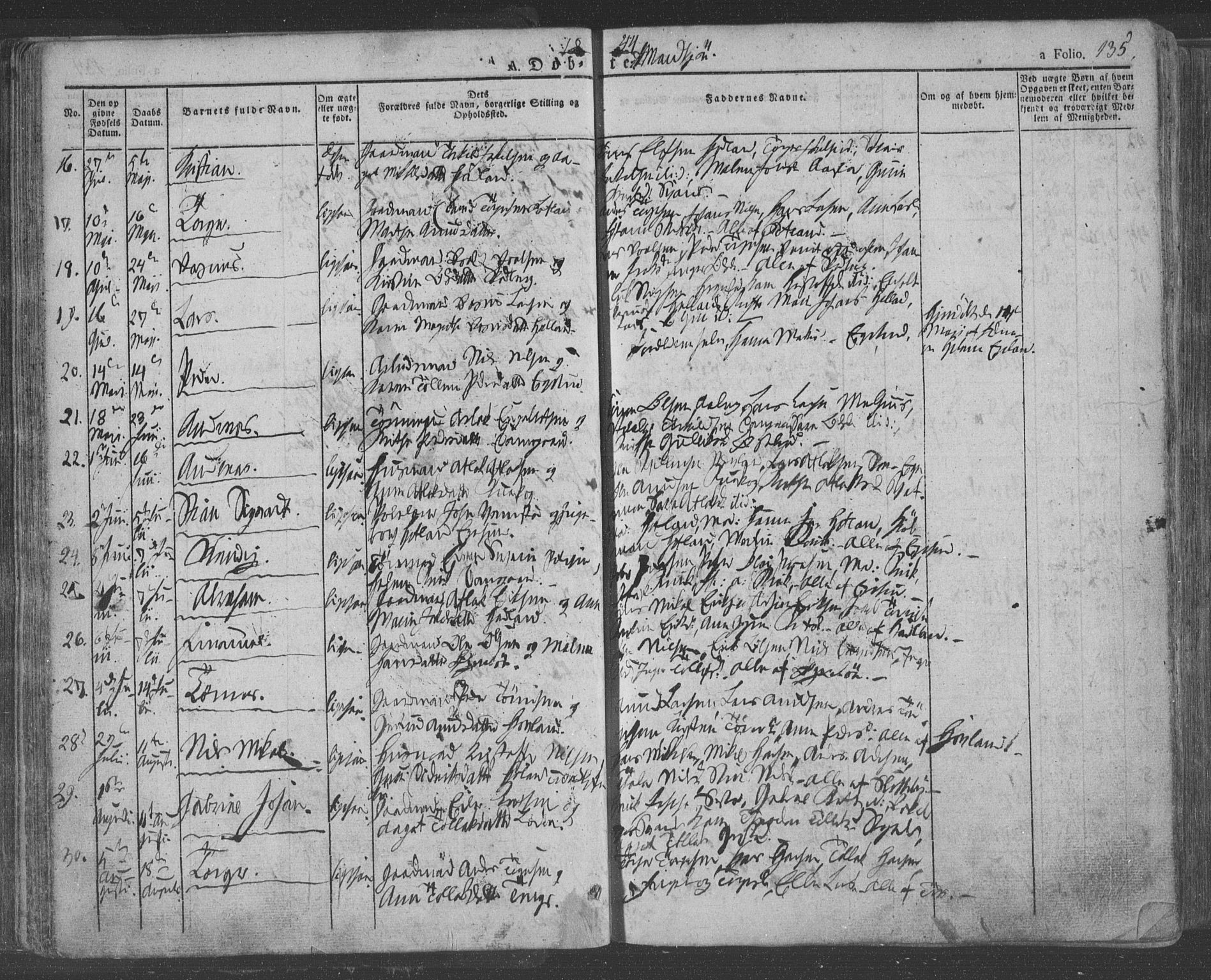 Eigersund sokneprestkontor, AV/SAST-A-101807/S08/L0009: Parish register (official) no. A 9, 1827-1850, p. 135