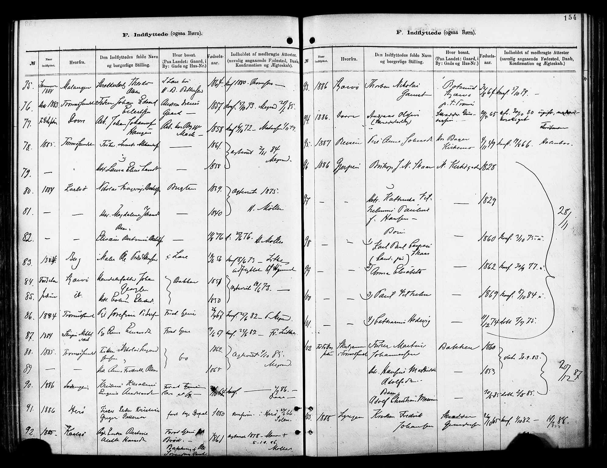 Tromsø sokneprestkontor/stiftsprosti/domprosti, AV/SATØ-S-1343/G/Ga/L0014kirke: Parish register (official) no. 14, 1878-1888, p. 154
