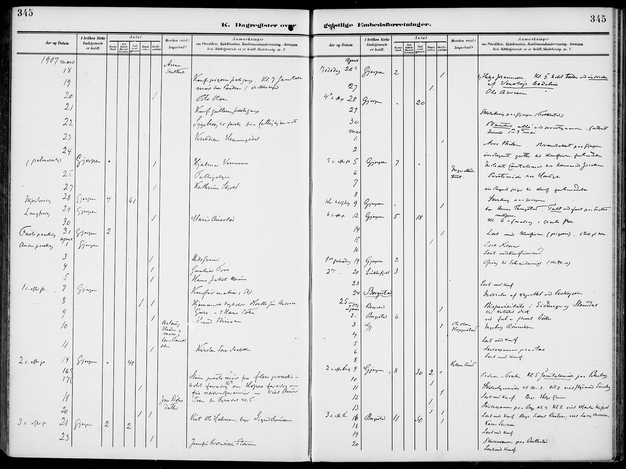 Gjerpen kirkebøker, AV/SAKO-A-265/F/Fa/L0012: Parish register (official) no. I 12, 1905-1913, p. 345