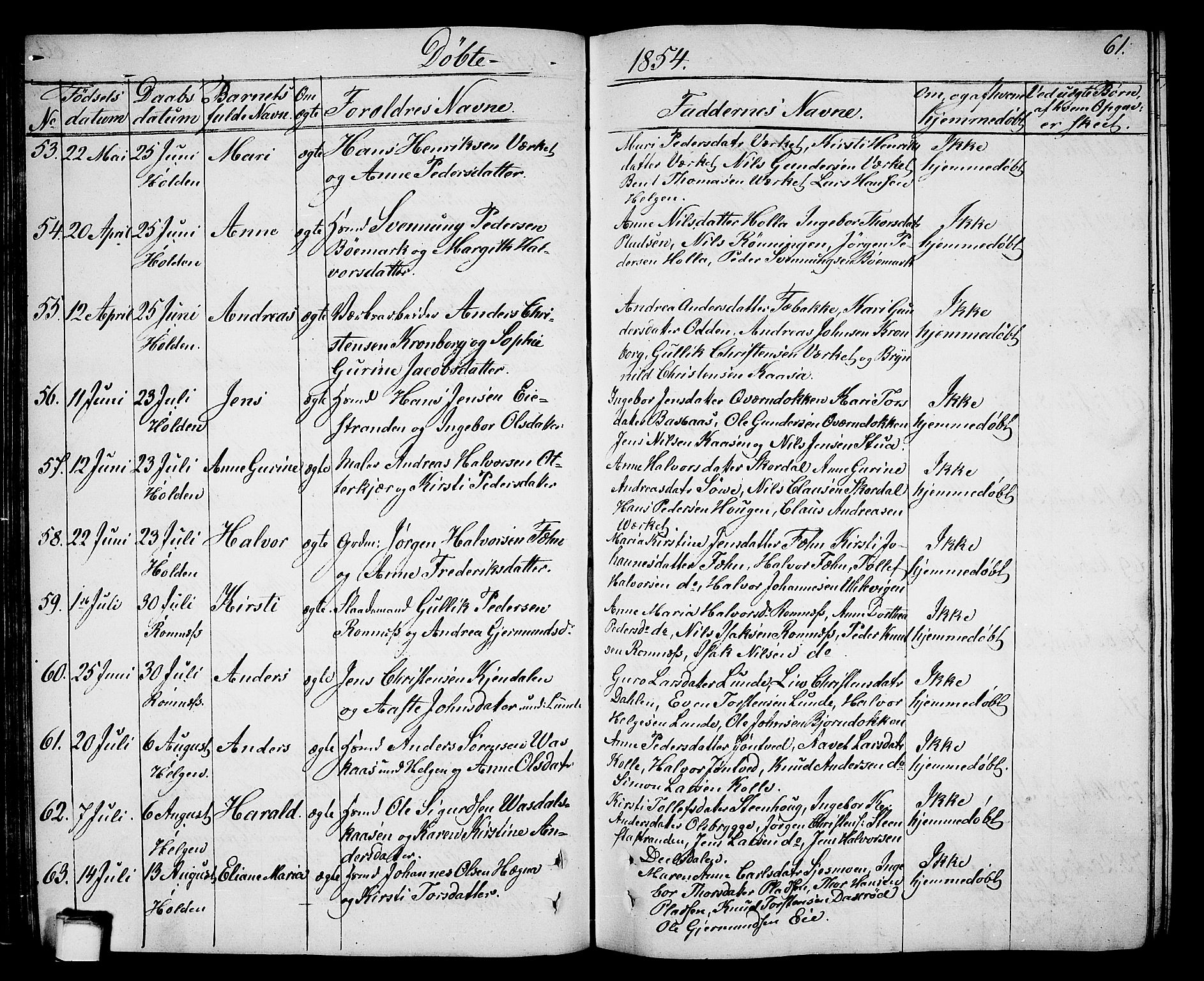 Holla kirkebøker, SAKO/A-272/G/Ga/L0003: Parish register (copy) no. I 3, 1849-1866, p. 61