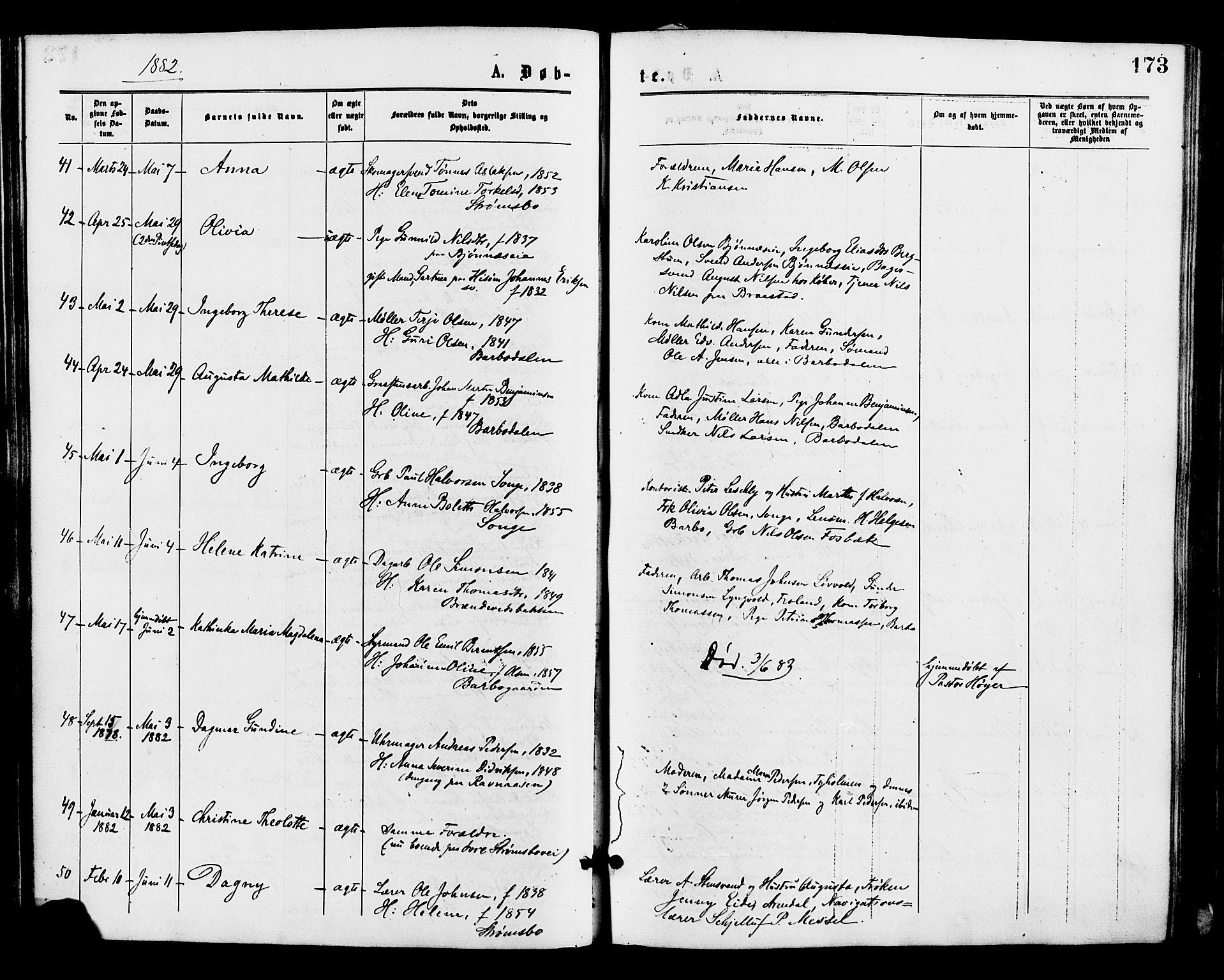 Barbu sokneprestkontor, AV/SAK-1111-0003/F/Fa/L0001: Parish register (official) no. A 1 /1, 1878-1883, p. 173