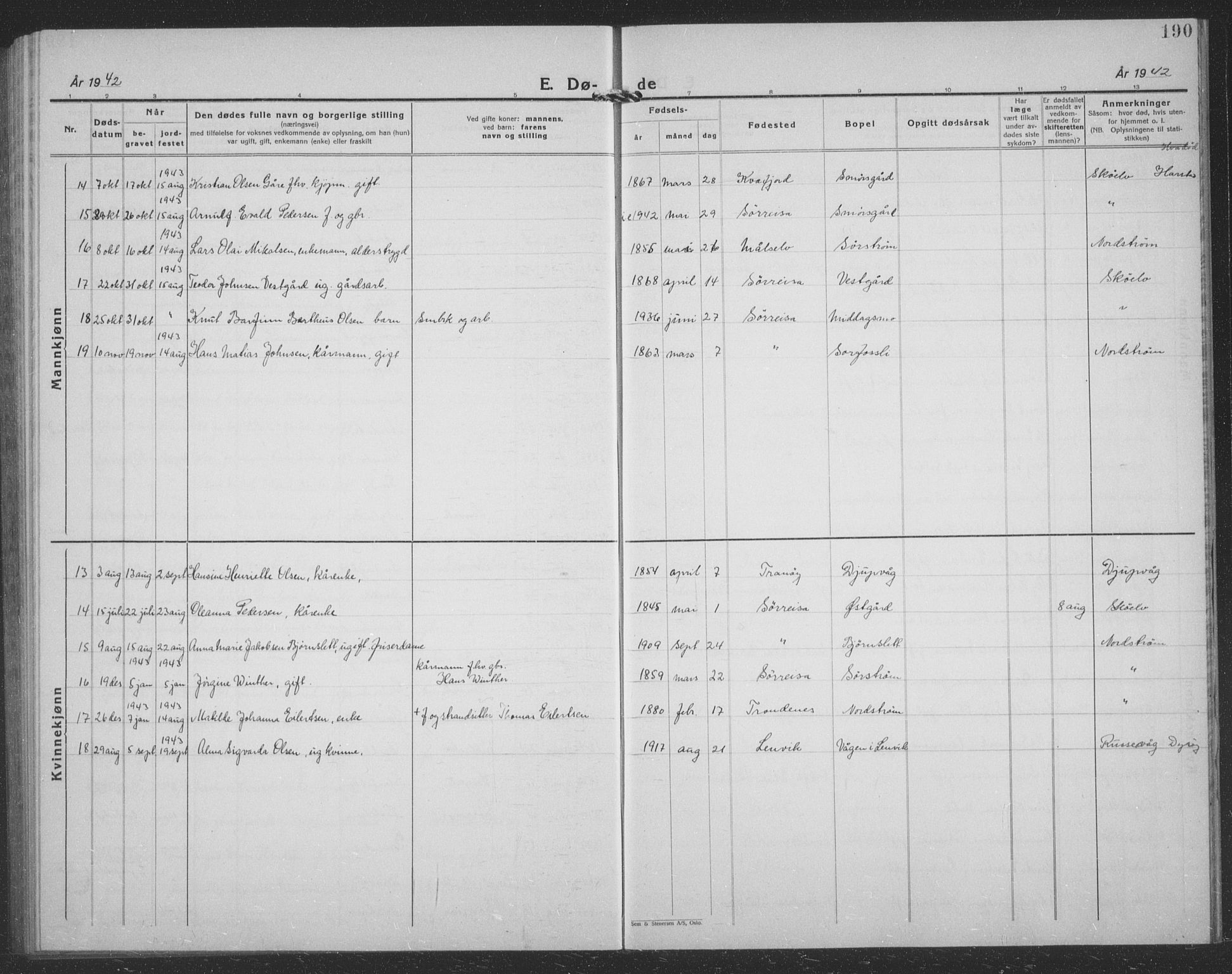 Tranøy sokneprestkontor, AV/SATØ-S-1313/I/Ia/Iab/L0024klokker: Parish register (copy) no. 24, 1929-1943, p. 190