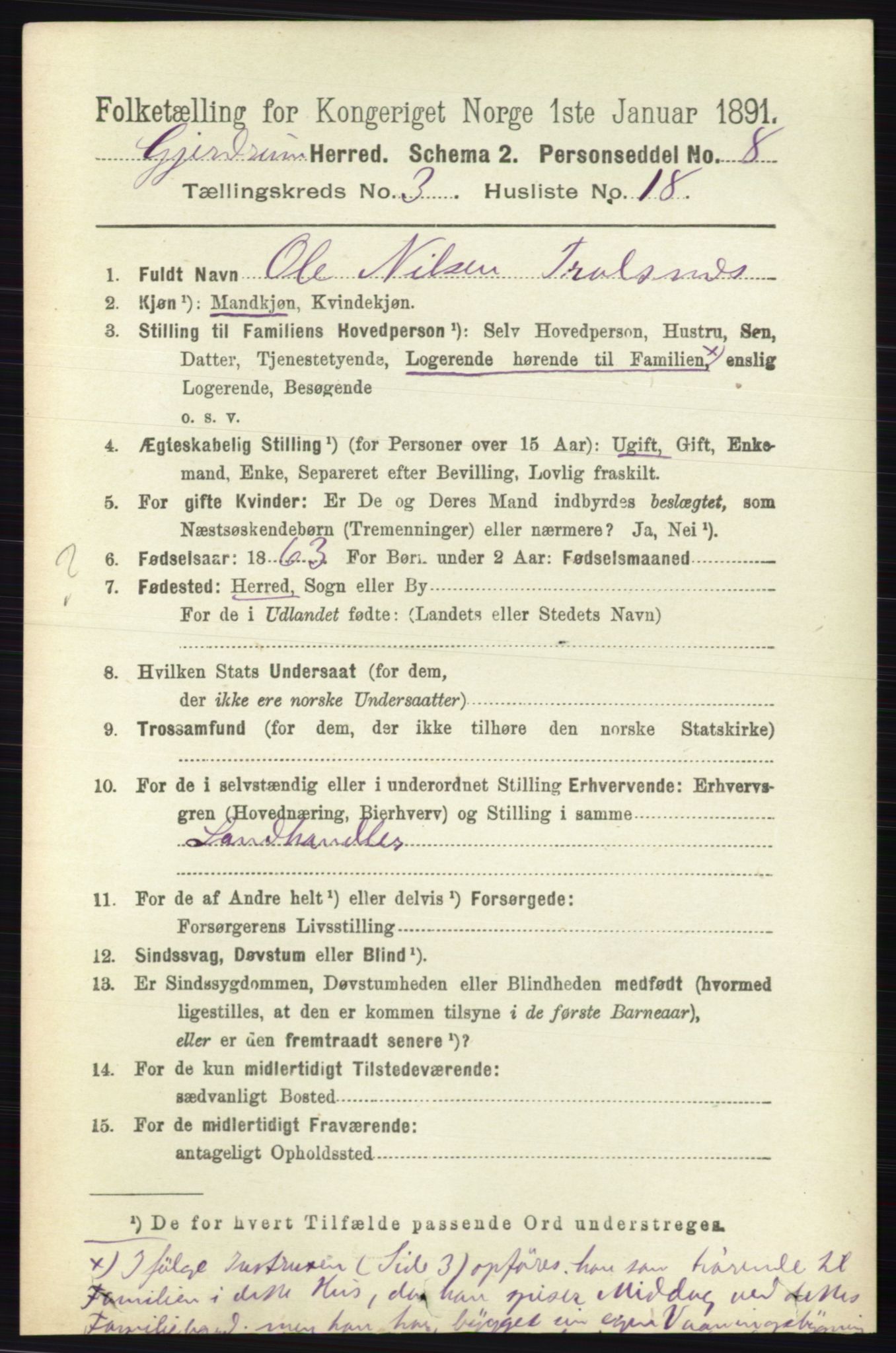 RA, 1891 census for 0234 Gjerdrum, 1891, p. 1360