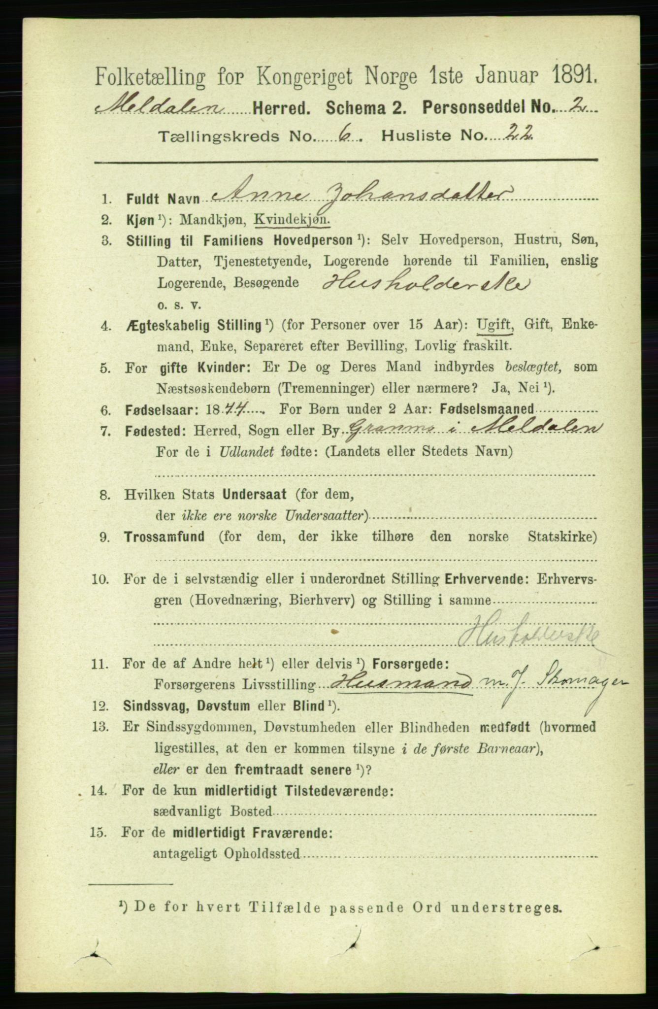 RA, 1891 census for 1636 Meldal, 1891, p. 3009