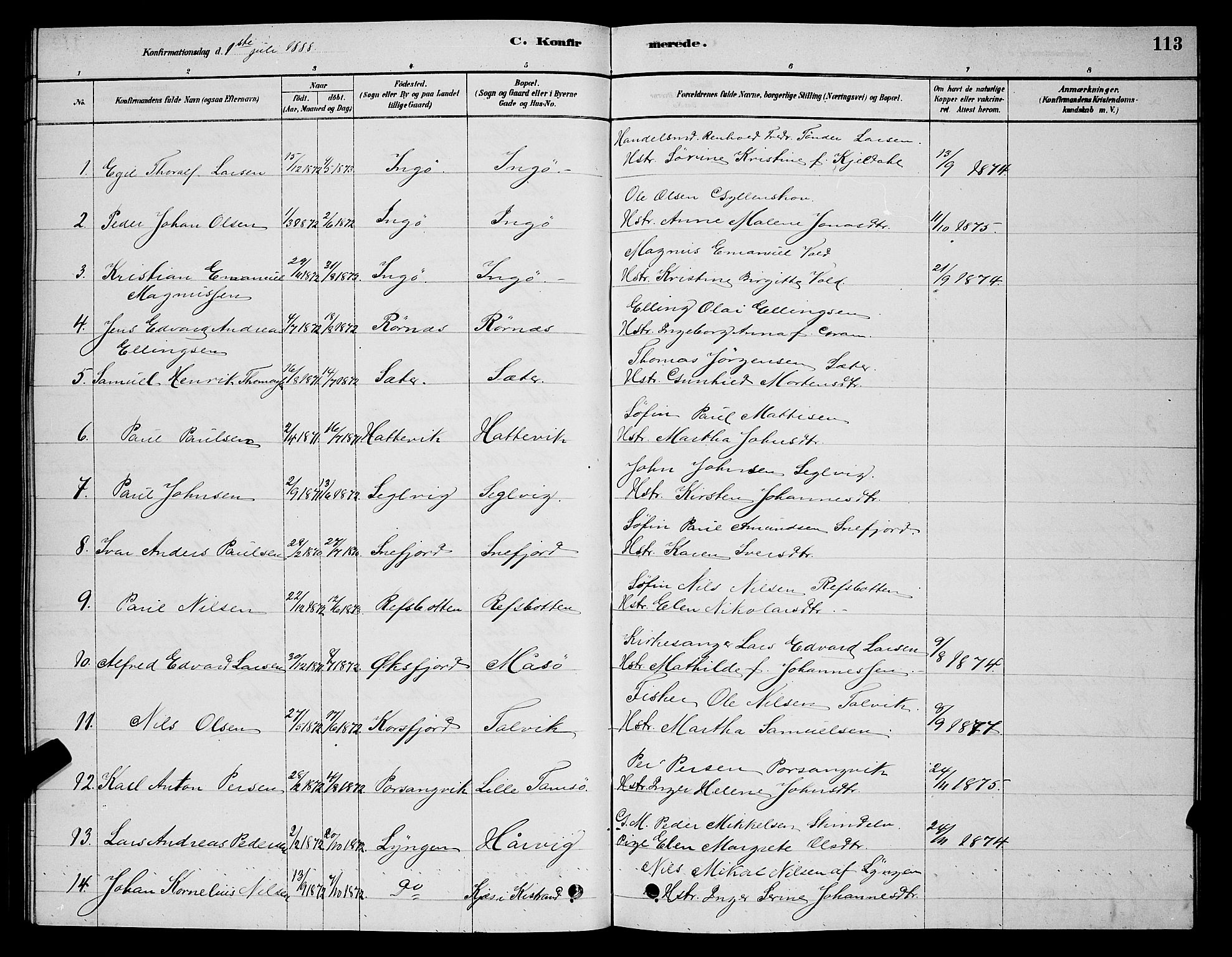 Måsøy sokneprestkontor, SATØ/S-1348/H/Hb/L0002klokker: Parish register (copy) no. 2, 1876-1888, p. 113