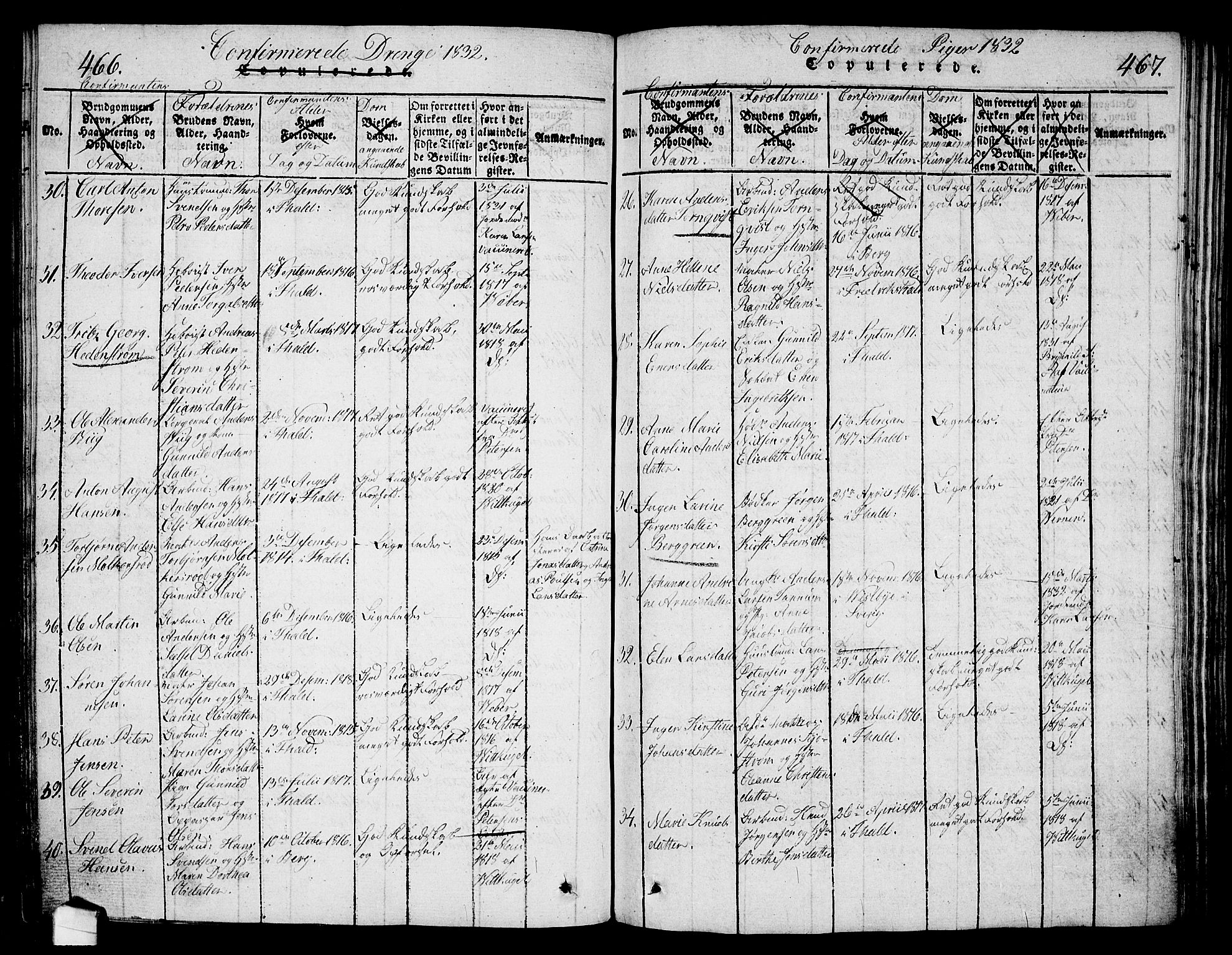 Halden prestekontor Kirkebøker, AV/SAO-A-10909/G/Ga/L0001: Parish register (copy) no. 1, 1815-1833, p. 466-467