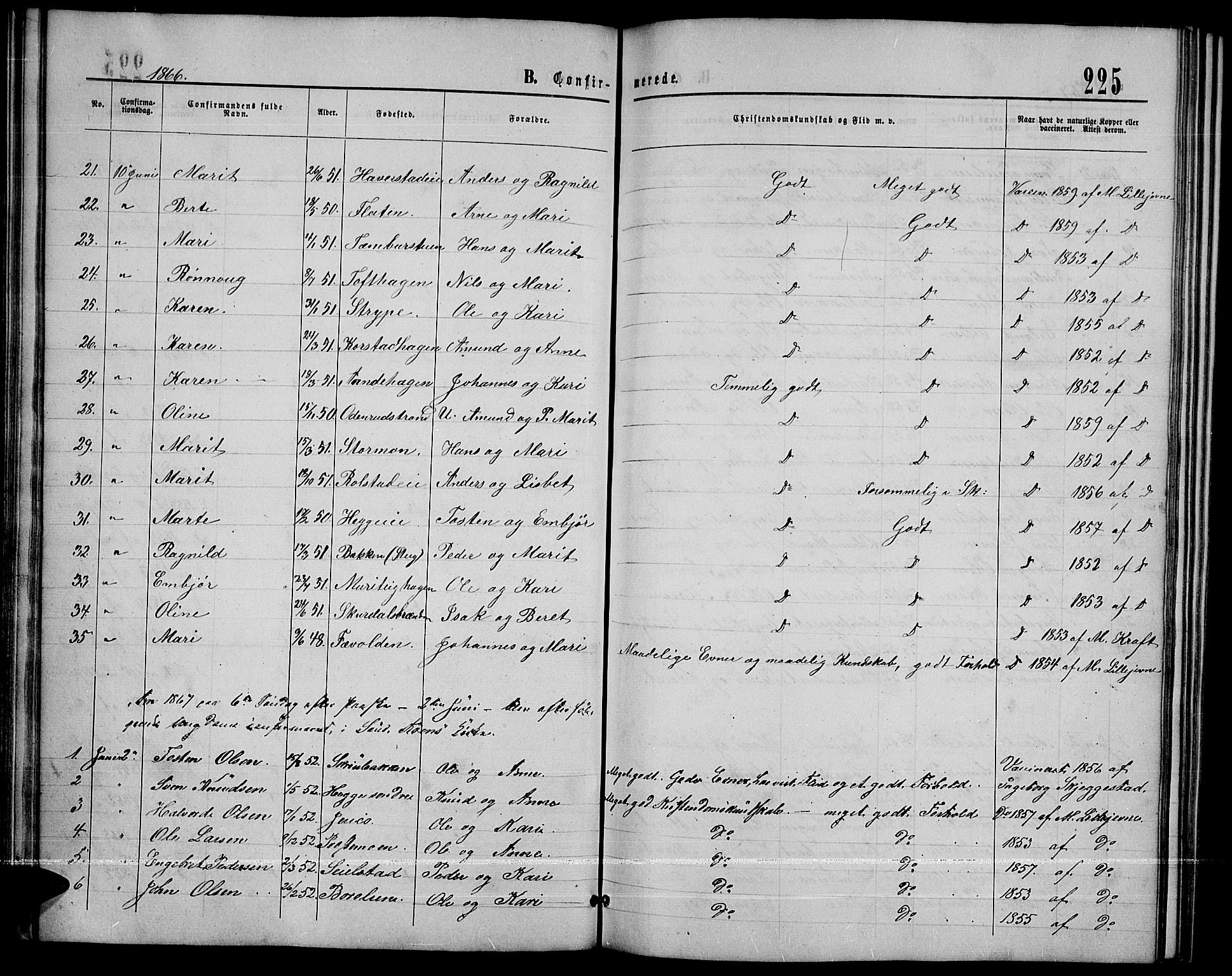 Sør-Fron prestekontor, SAH/PREST-010/H/Ha/Hab/L0002: Parish register (copy) no. 2, 1864-1883, p. 225