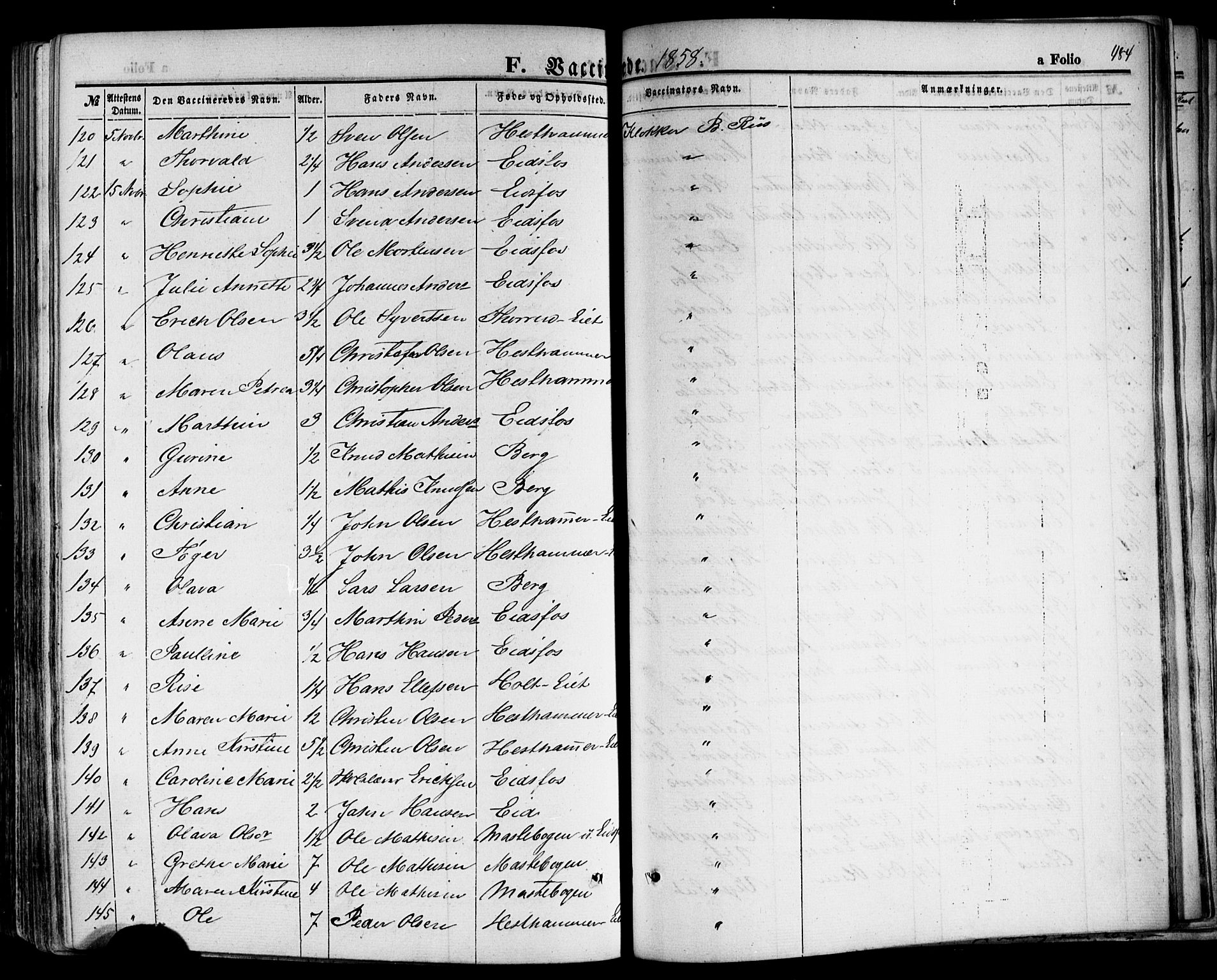 Hof kirkebøker, AV/SAKO-A-64/F/Fa/L0006: Parish register (official) no. I 6, 1851-1877, p. 484