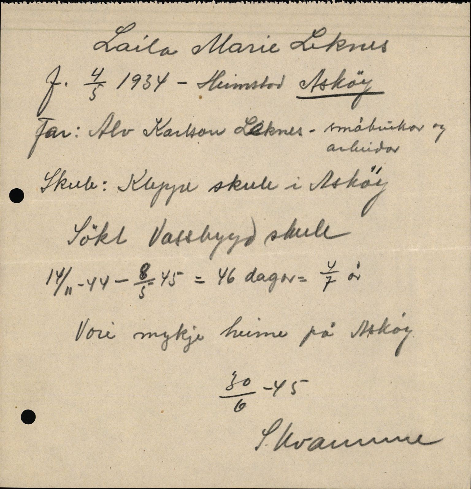 Hamre kommune. Formannskapet, IKAH/1254-021/D/Db/L0013b/0004: Krig og krisetider (1940-1945) / Evakuerte born. Undervisning. Oppgåver frå skulane i Hamre , 1940-1945, p. 18