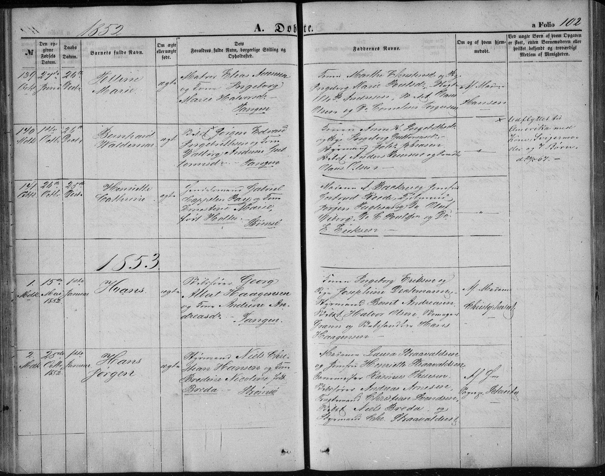 Strømsø kirkebøker, SAKO/A-246/F/Fa/L0014: Parish register (official) no. I 14, 1848-1858, p. 102