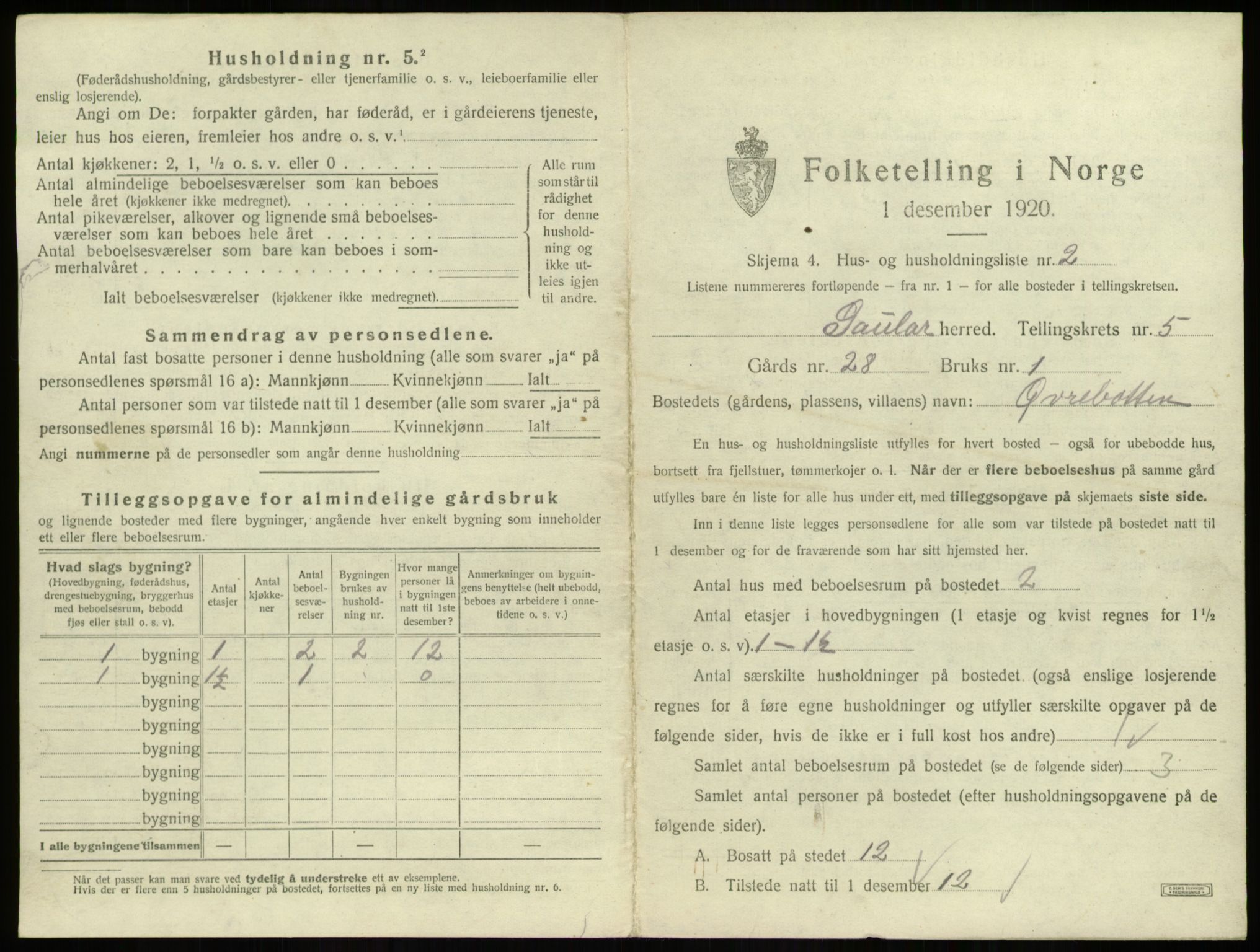 SAB, 1920 census for Gaular, 1920, p. 316