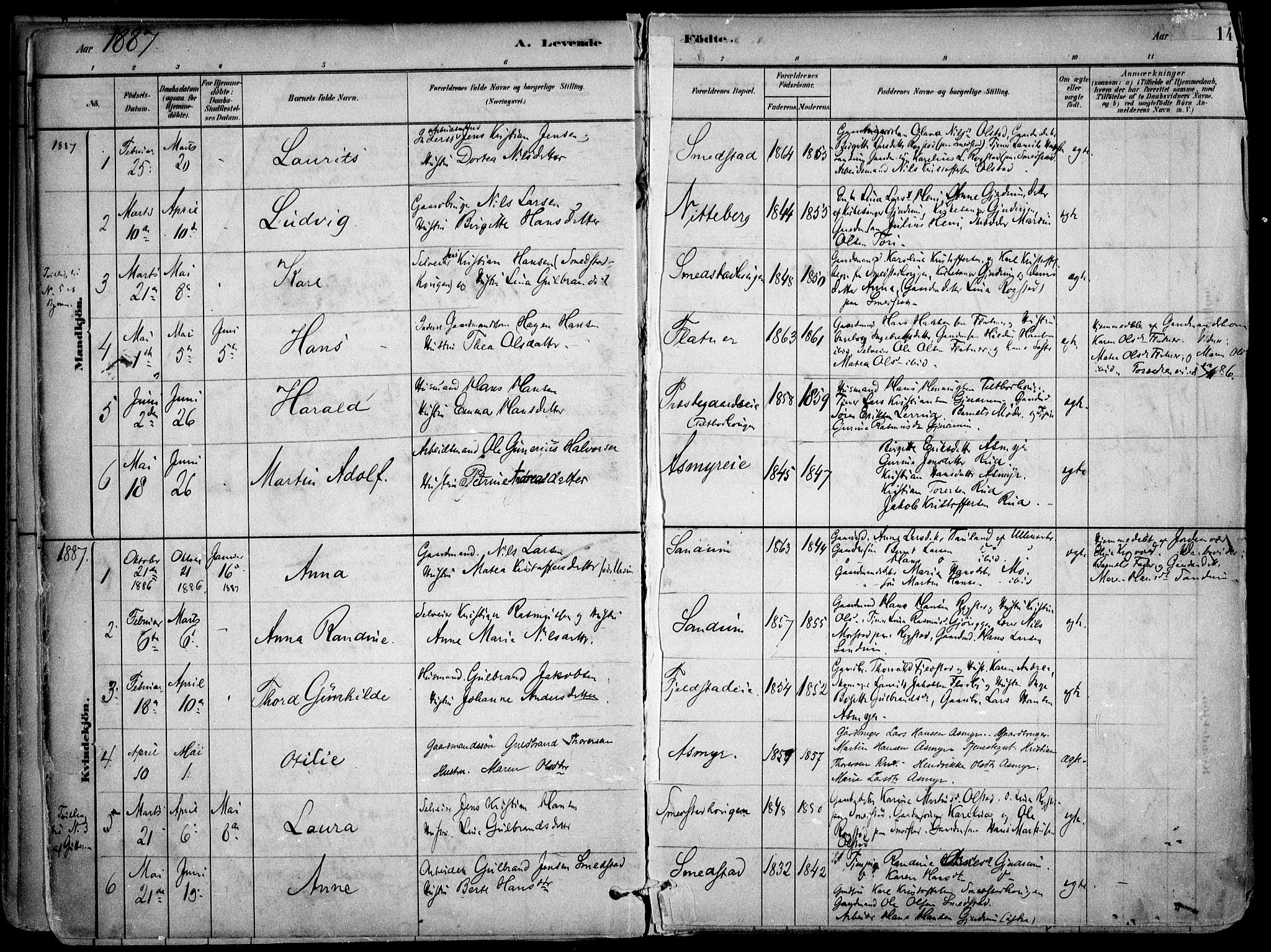 Gjerdrum prestekontor Kirkebøker, SAO/A-10412b/F/Fa/L0009: Parish register (official) no. I 9, 1881-1916, p. 14