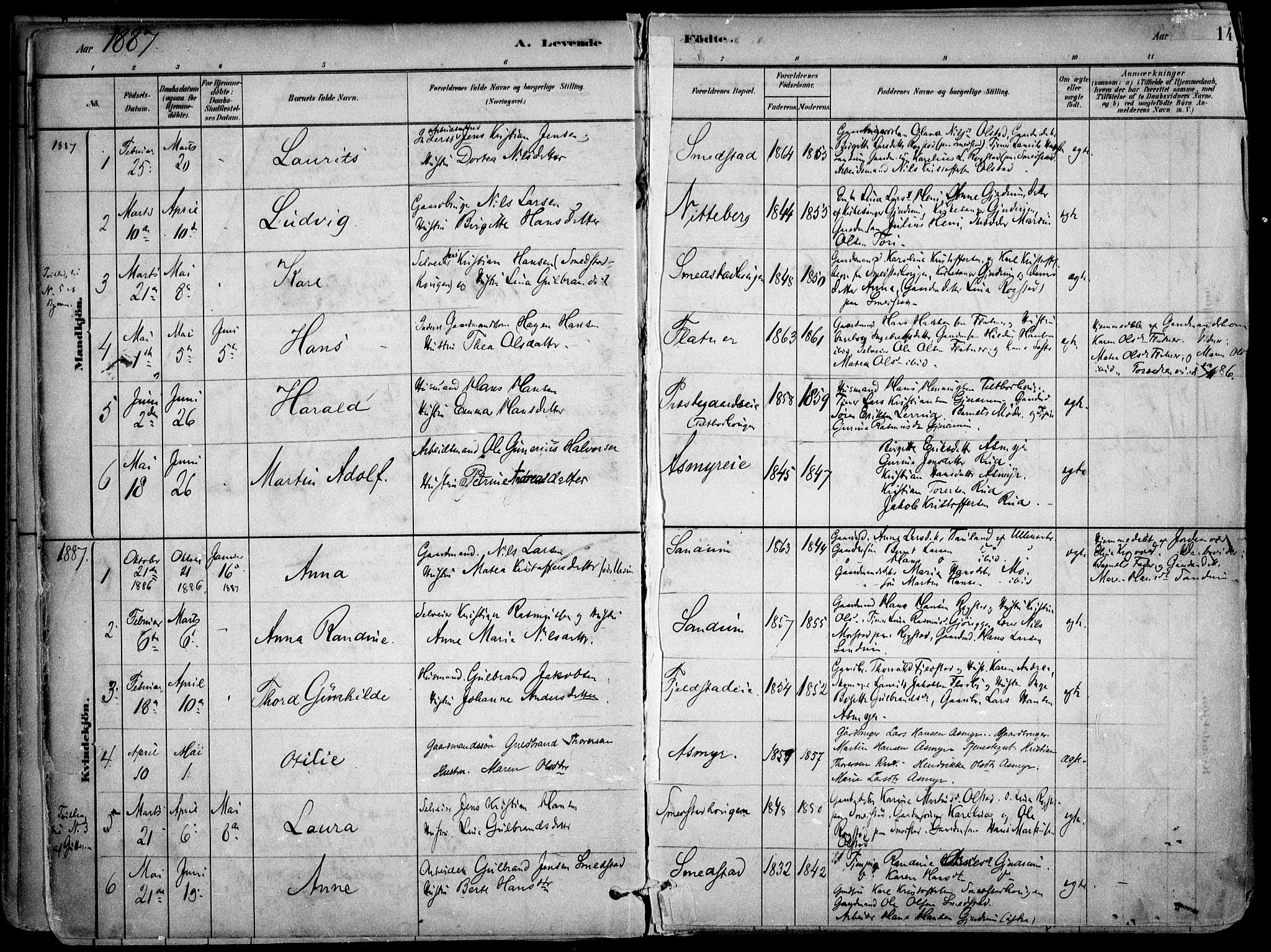 Gjerdrum prestekontor Kirkebøker, AV/SAO-A-10412b/F/Fa/L0009: Parish register (official) no. I 9, 1881-1916, p. 14
