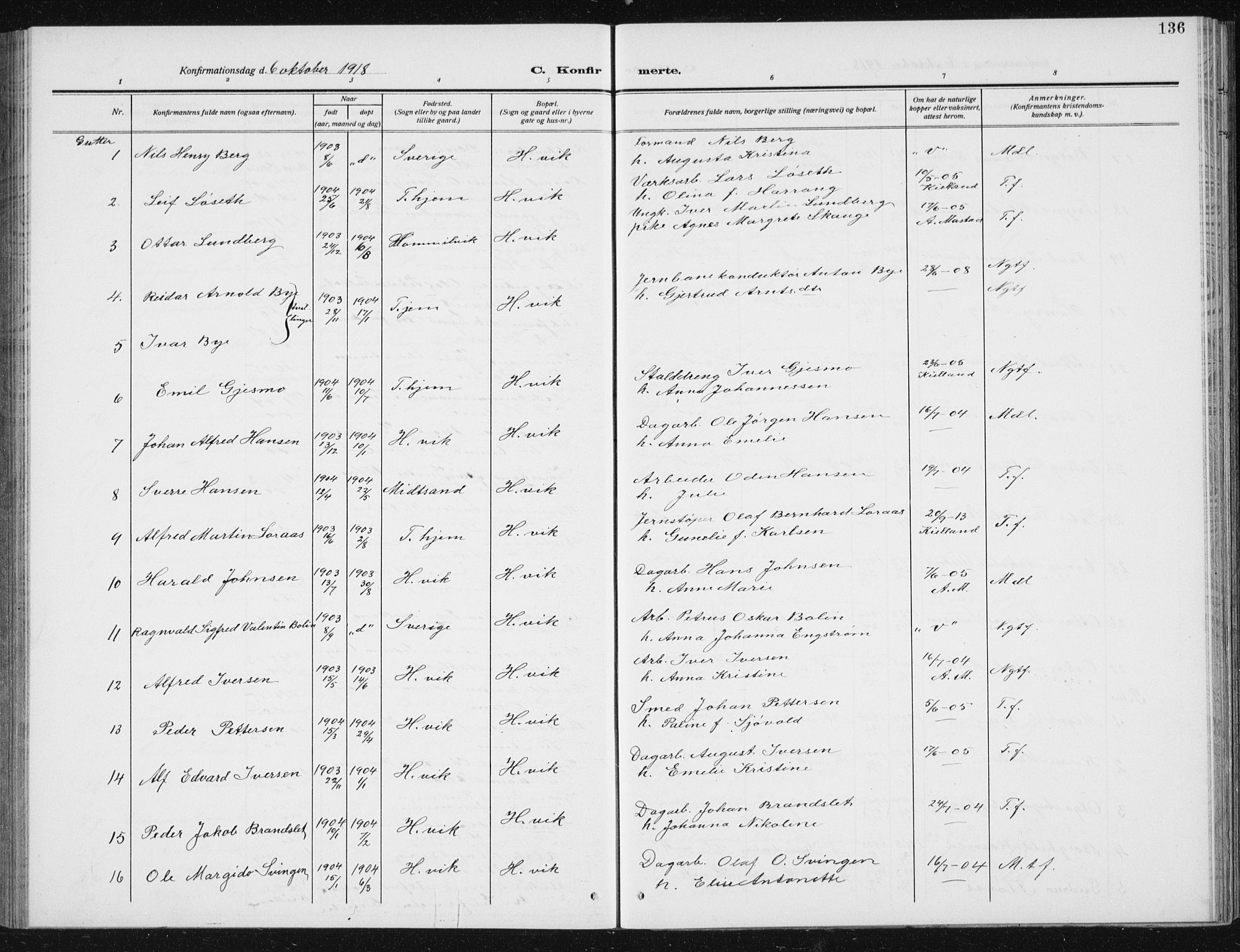 Ministerialprotokoller, klokkerbøker og fødselsregistre - Sør-Trøndelag, SAT/A-1456/617/L0431: Parish register (copy) no. 617C02, 1910-1936, p. 136