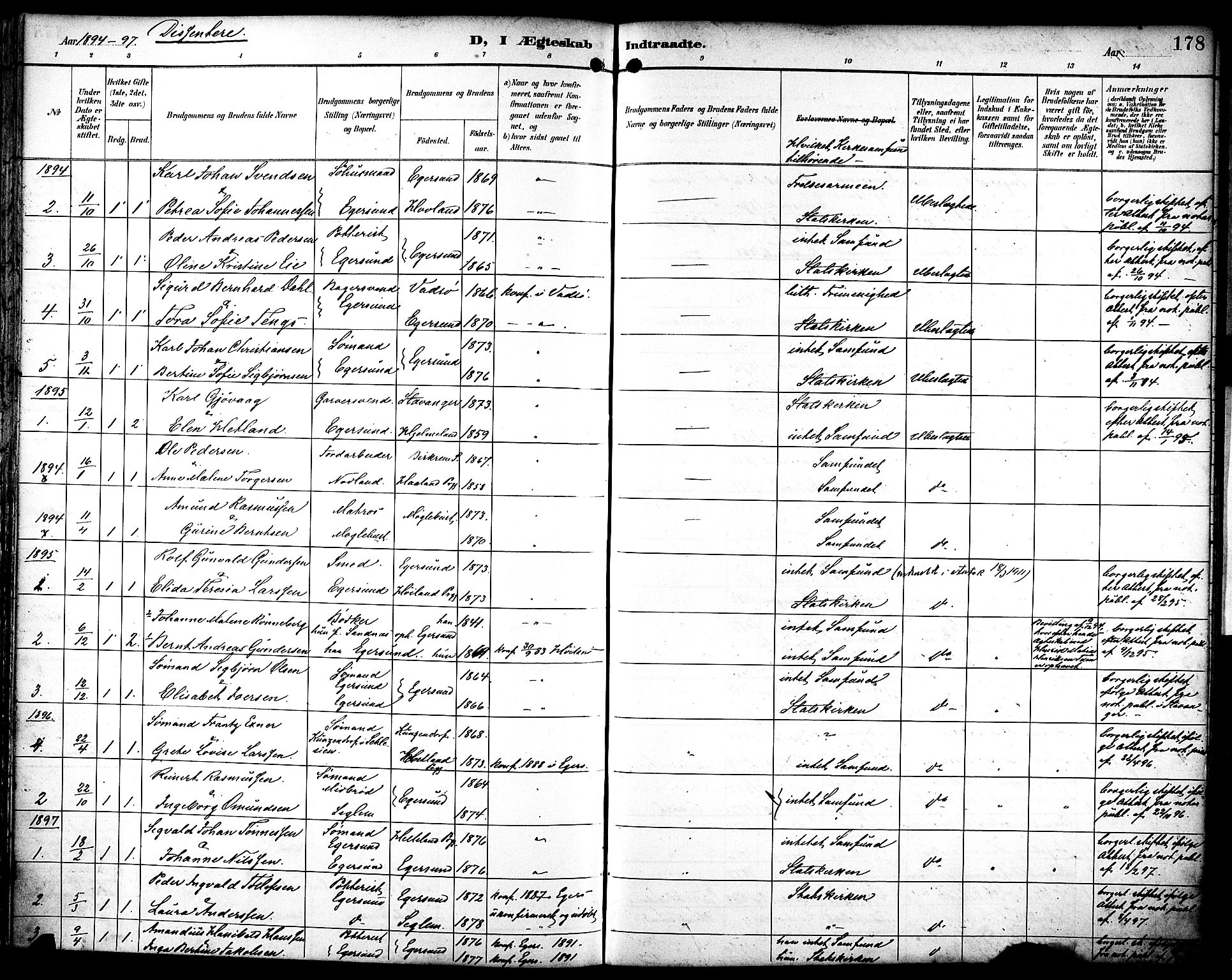 Eigersund sokneprestkontor, AV/SAST-A-101807/S08/L0019: Parish register (official) no. A 18, 1892-1905, p. 178