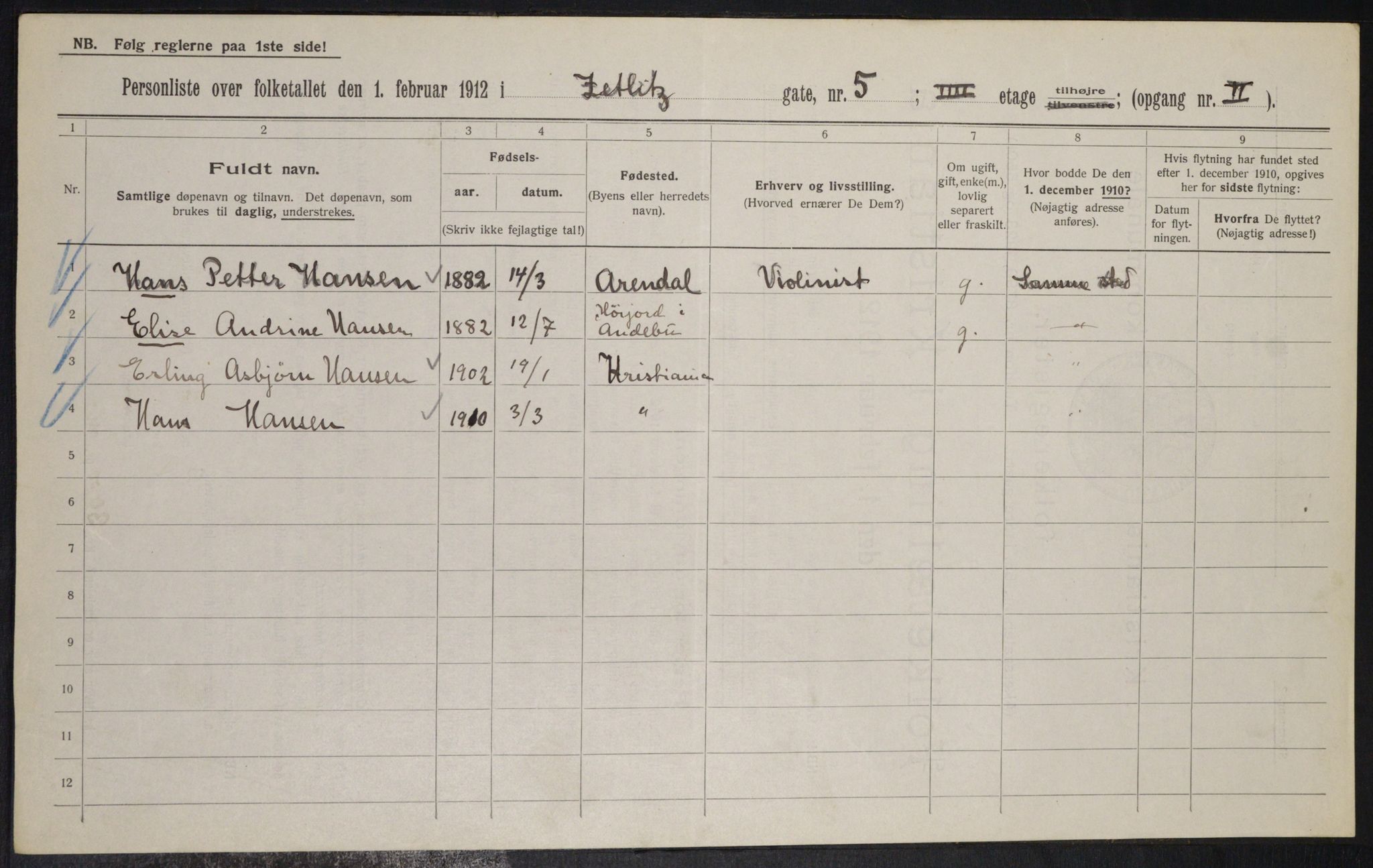 OBA, Municipal Census 1912 for Kristiania, 1912, p. 128676