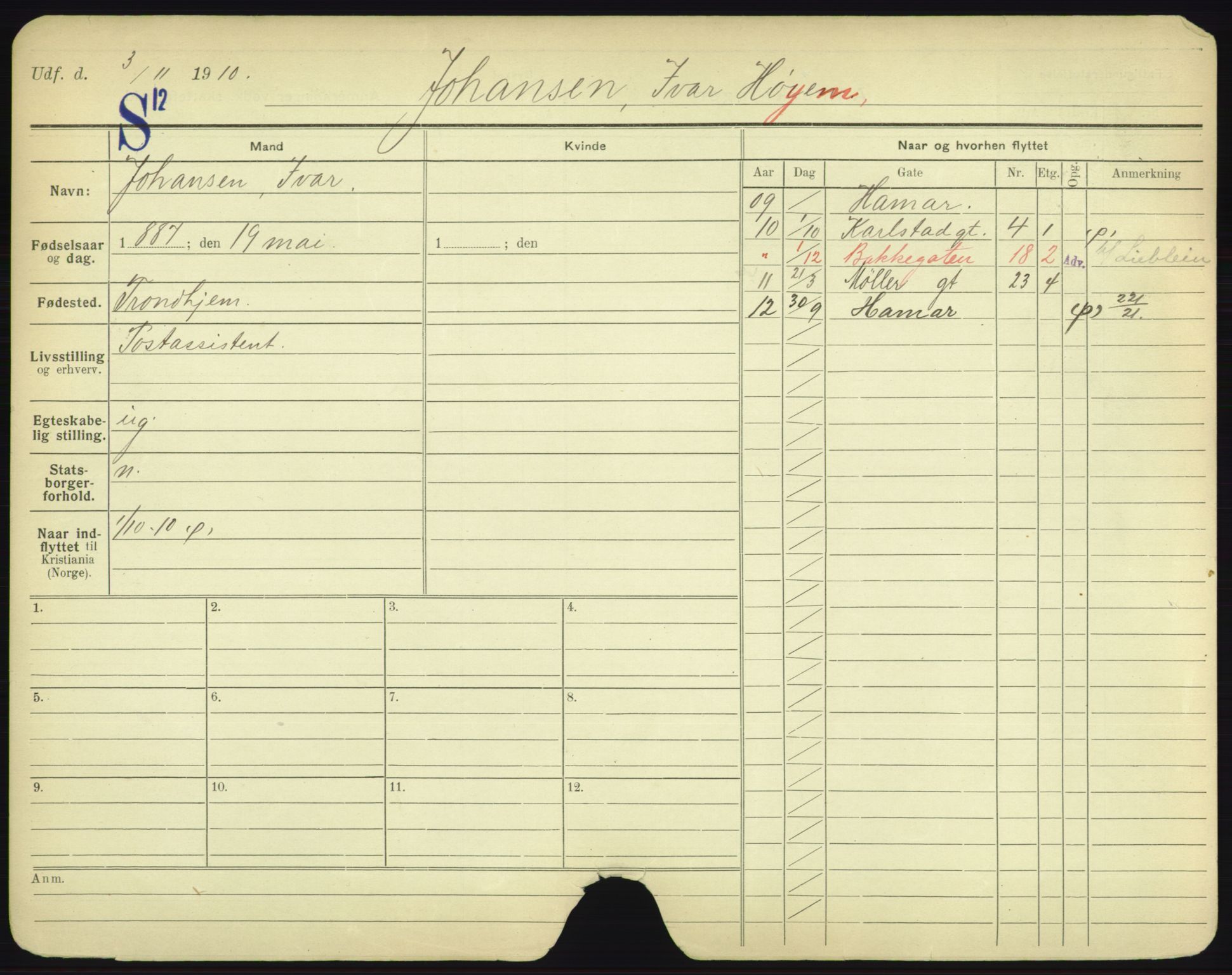 Oslo folkeregister, Registerkort, AV/SAO-A-11715/F/Fa/Fac/L0005: Menn, 1906-1914, p. 552a