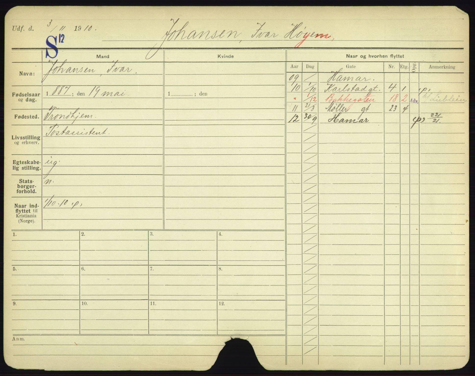 Oslo folkeregister, Registerkort, SAO/A-11715/F/Fa/Fac/L0005: Menn, 1906-1914, p. 552a