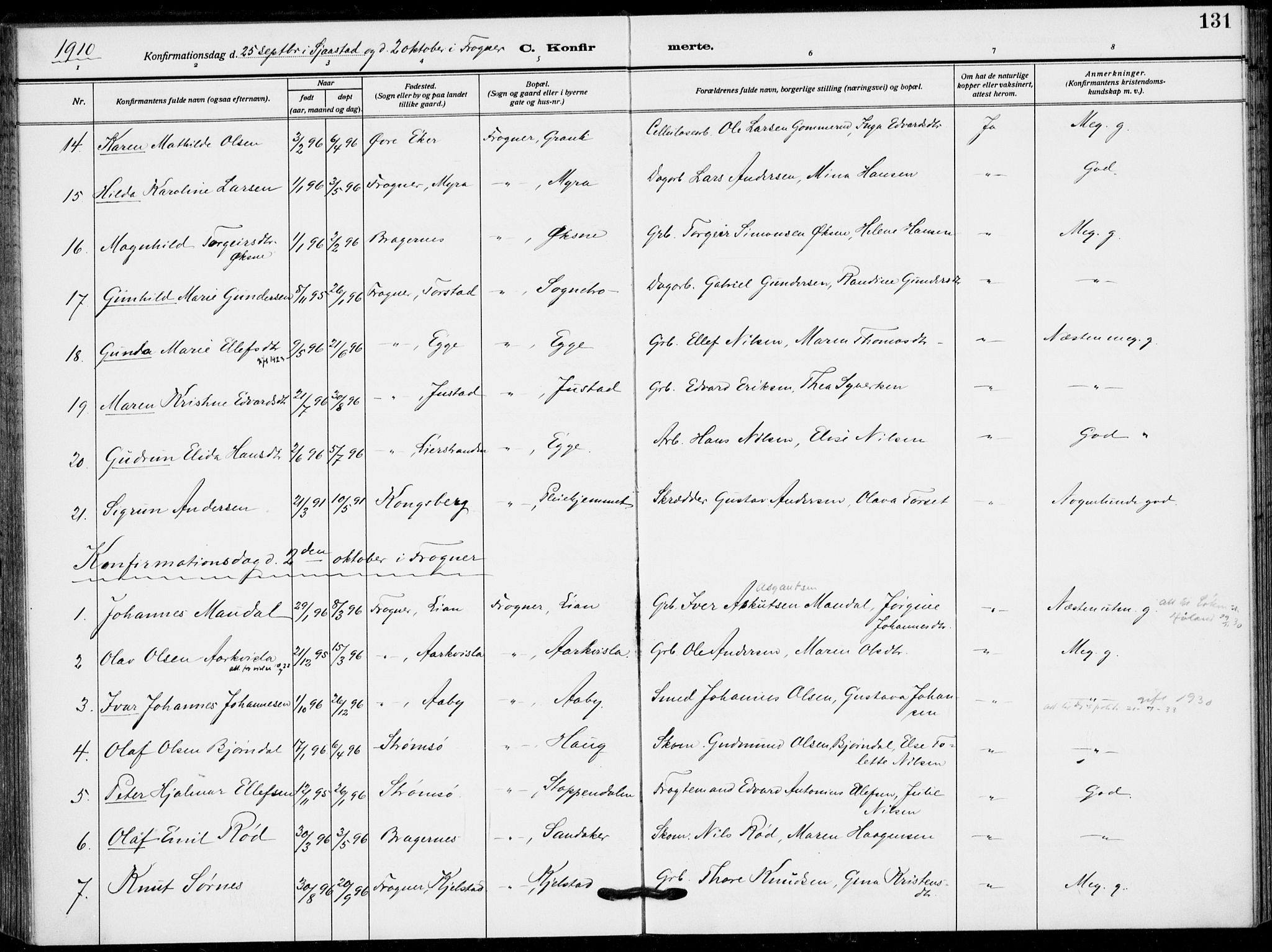 Lier kirkebøker, AV/SAKO-A-230/F/Fa/L0018: Parish register (official) no. I 18, 1909-1917, p. 131