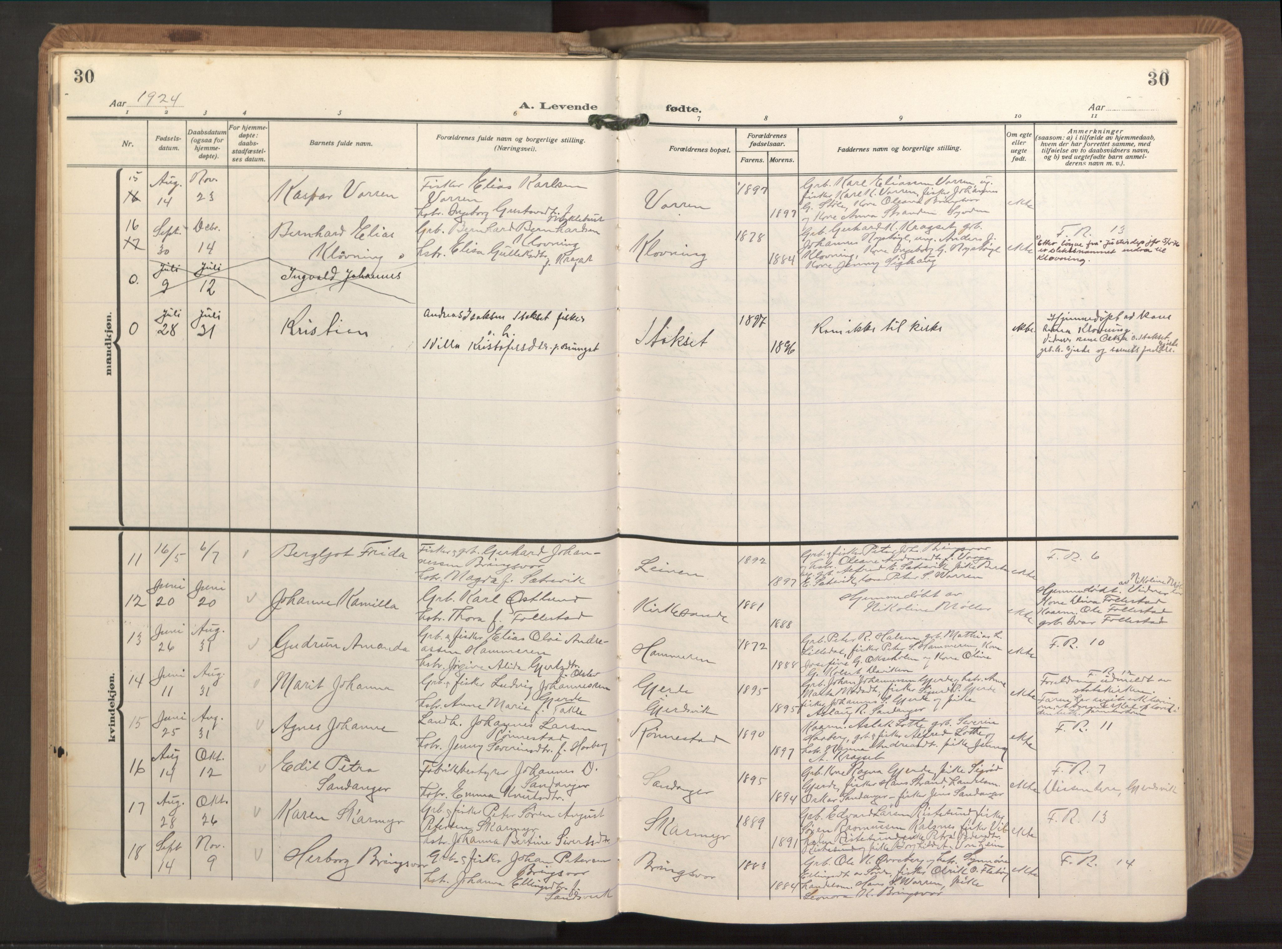 Ministerialprotokoller, klokkerbøker og fødselsregistre - Møre og Romsdal, AV/SAT-A-1454/503/L0044: Parish register (official) no. 503A12, 1918-1931, p. 30