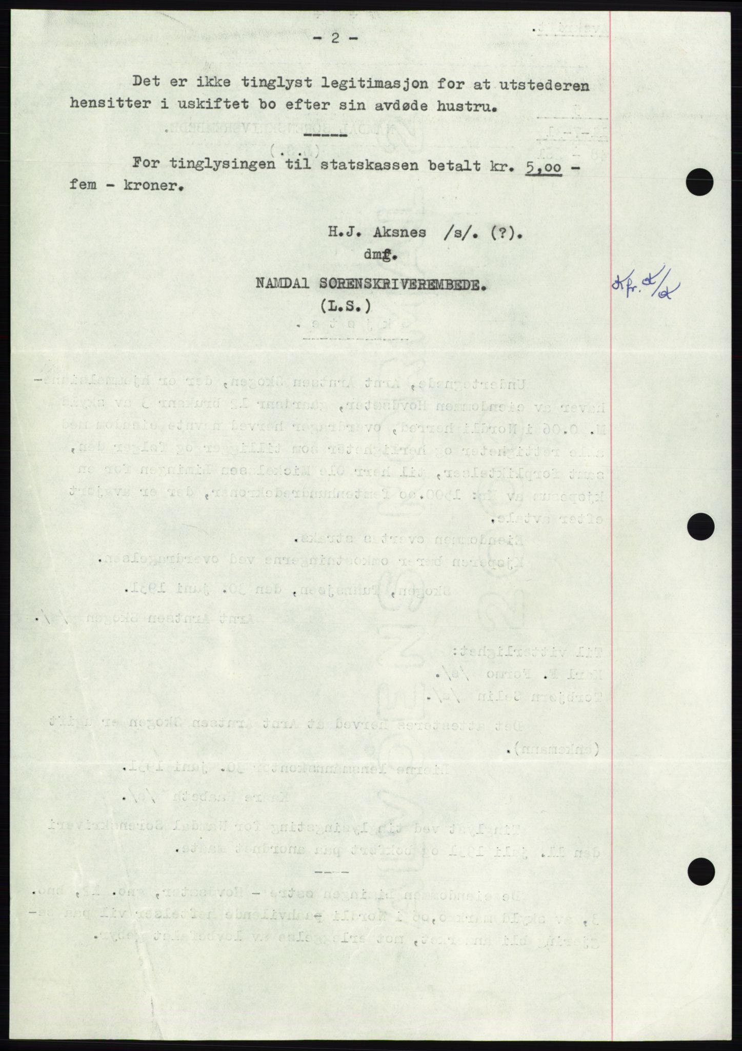 Namdal sorenskriveri, AV/SAT-A-4133/1/2/2C: Mortgage book no. -, 1931-1934, Deed date: 11.07.1931